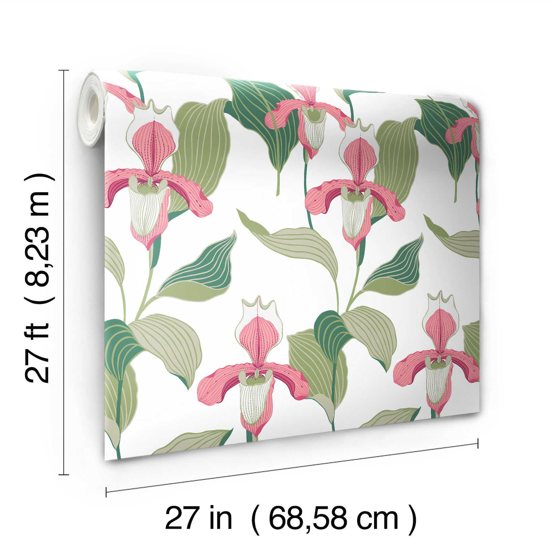 Coral & Green Lady Slipper Wallpaper large image 