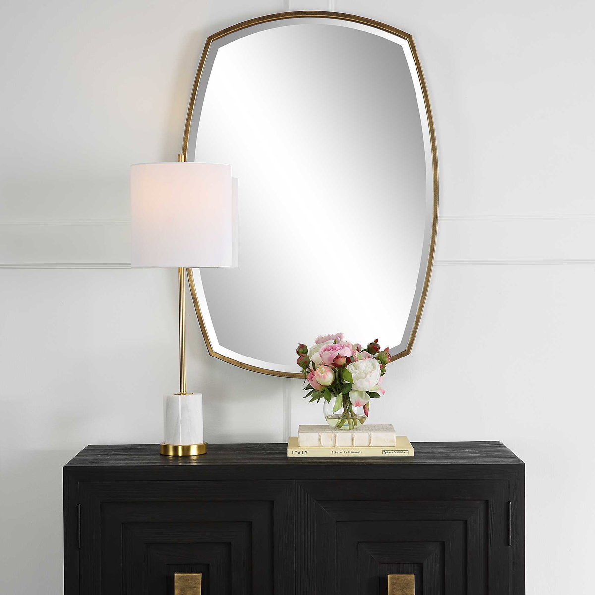 Varenna Aged Gold Vanity Mirror, by Uttermost, 2'3.12" width x 3'2.12" height x 1.87" depth View 6