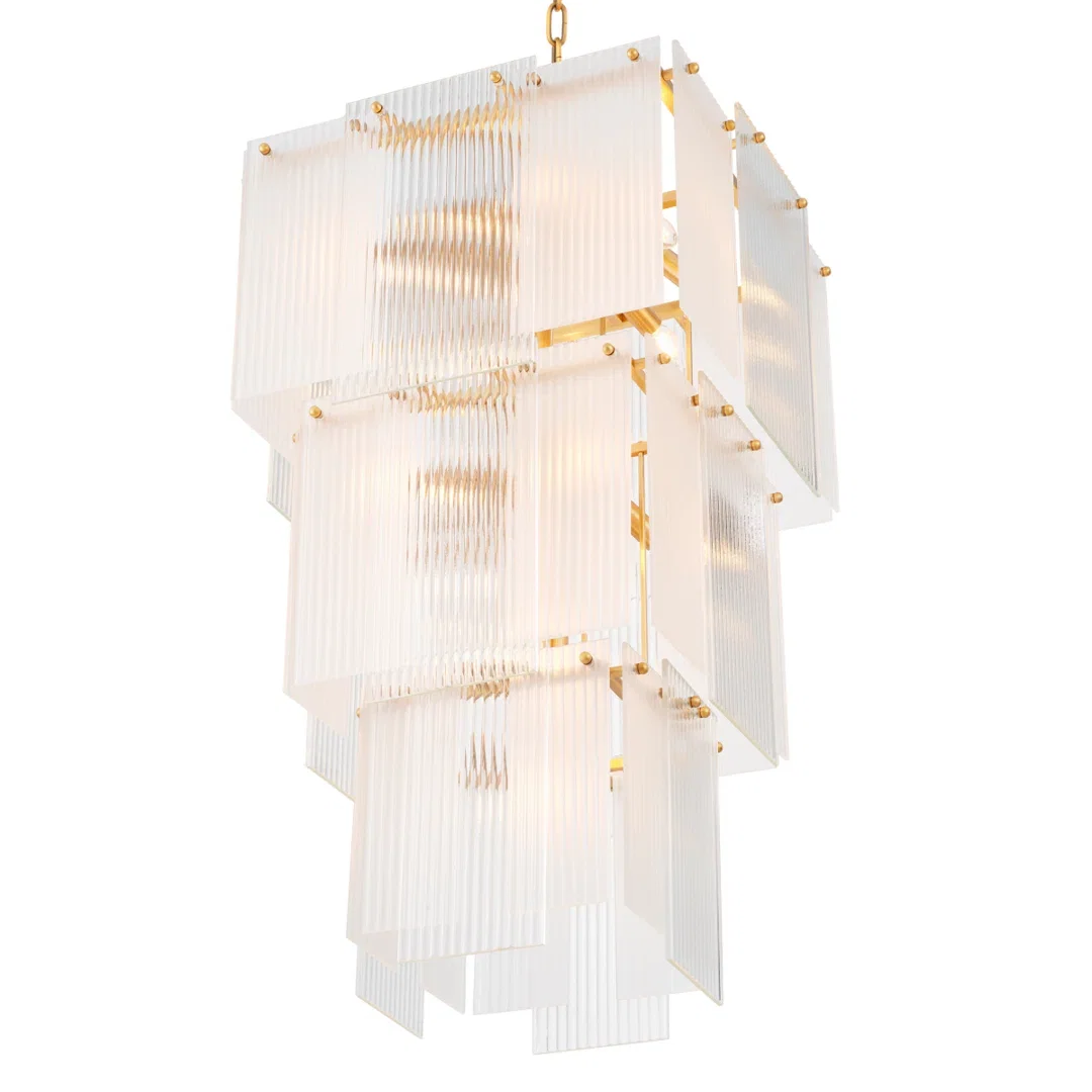 Chandelier Giardano Clear And Frosted Glass Antique Brass Finish, by Eichholtz USA, 24.8" width x 39.37" height x 24.8" depth View 4
