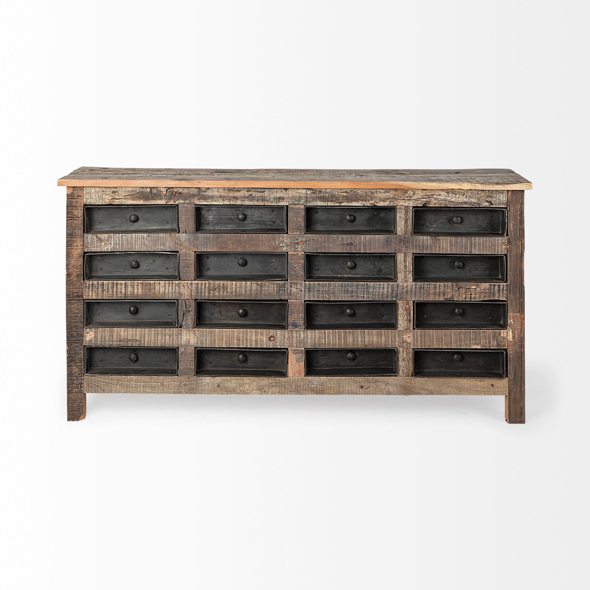 Wilton I 63x16 Reclaimed Wood and Metal 16 Drawer Sideboard large image 
