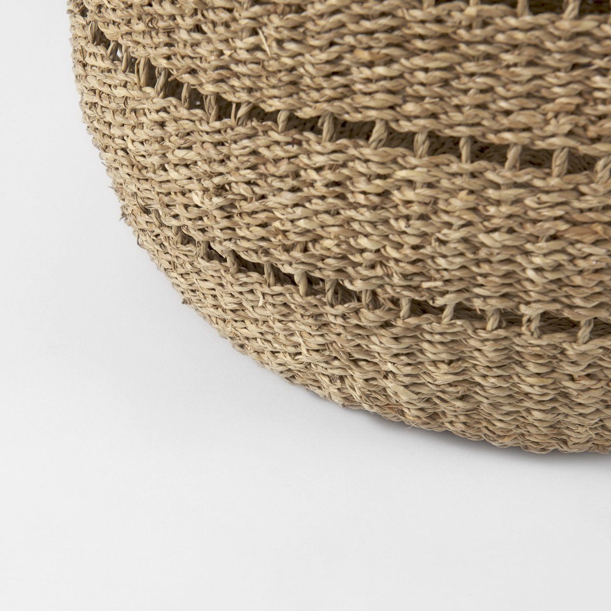 Hayes 17.7L x 17.7W x 11.8H (Set of 2) Medium Brown Seagrass Round Basket with Stripe Pattern, Bins & Basket by Mercana, 17.72" length x 17.72" width x 17.72" height View 7