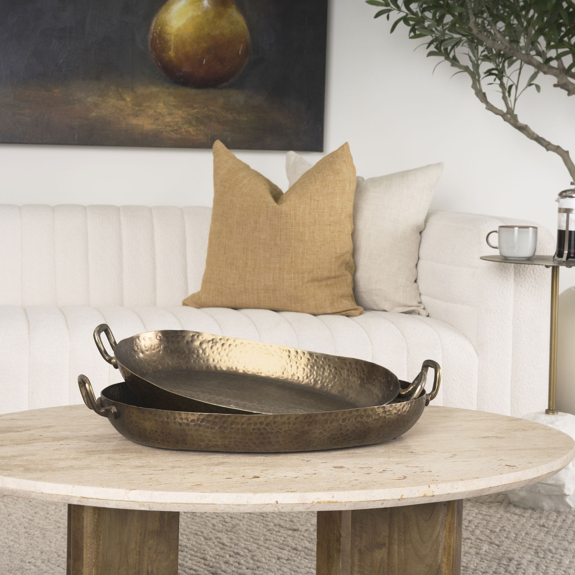 Pama Hammered Gold Metal Decorative Trays (Set of 2), by Mercana, 25" length x 15.5" width x 5.5" height View 2