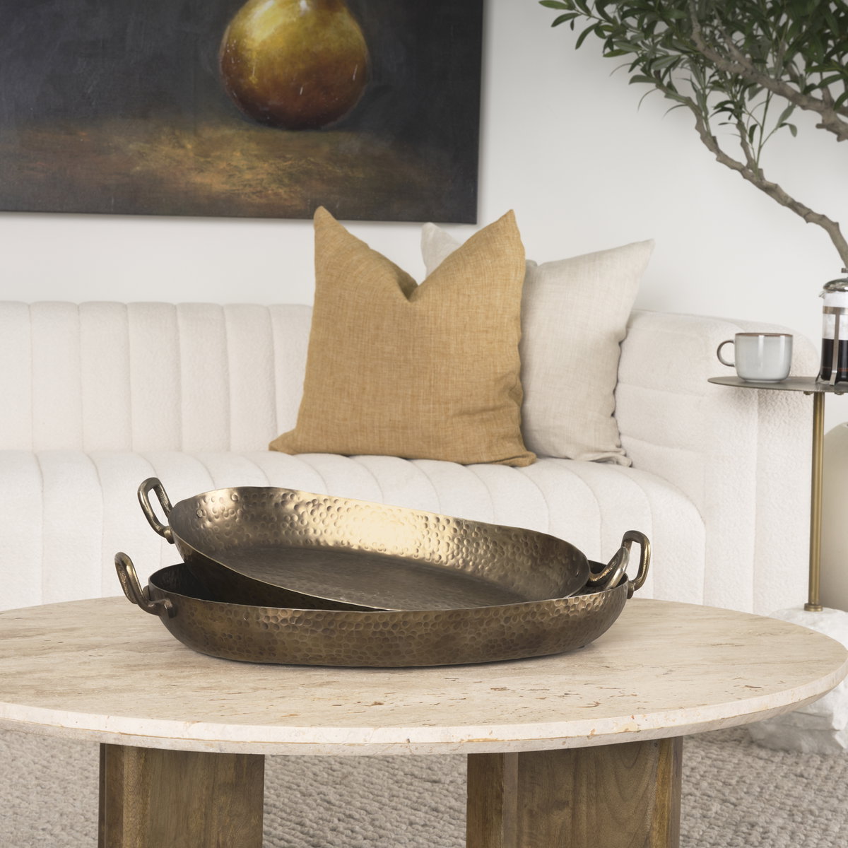 Pama Hammered Gold Metal Decorative Trays (Set of 2), by Mercana, 25" length x 15.5" width x 5.5" height View 2