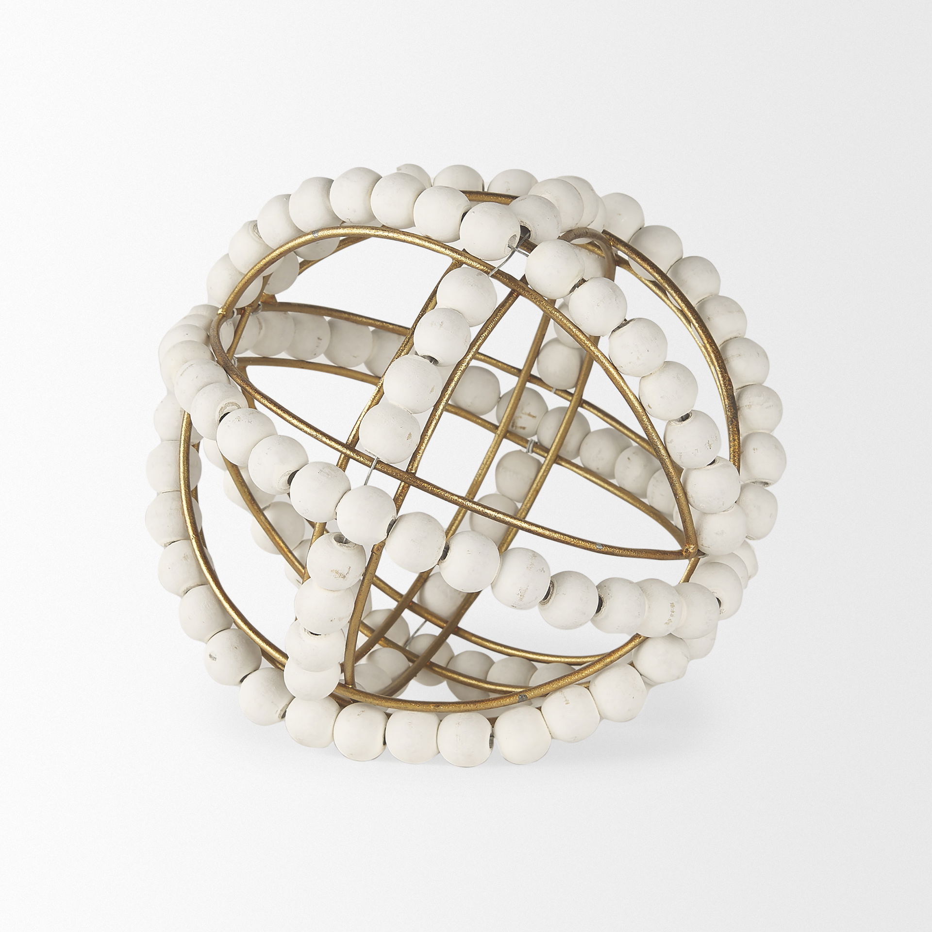 Espanlade I Small 9L x 9W White Wooden Beaded Orb, Decorative Object by Mercana, 8.66" length x 8.66" width x 8.86" height View 4