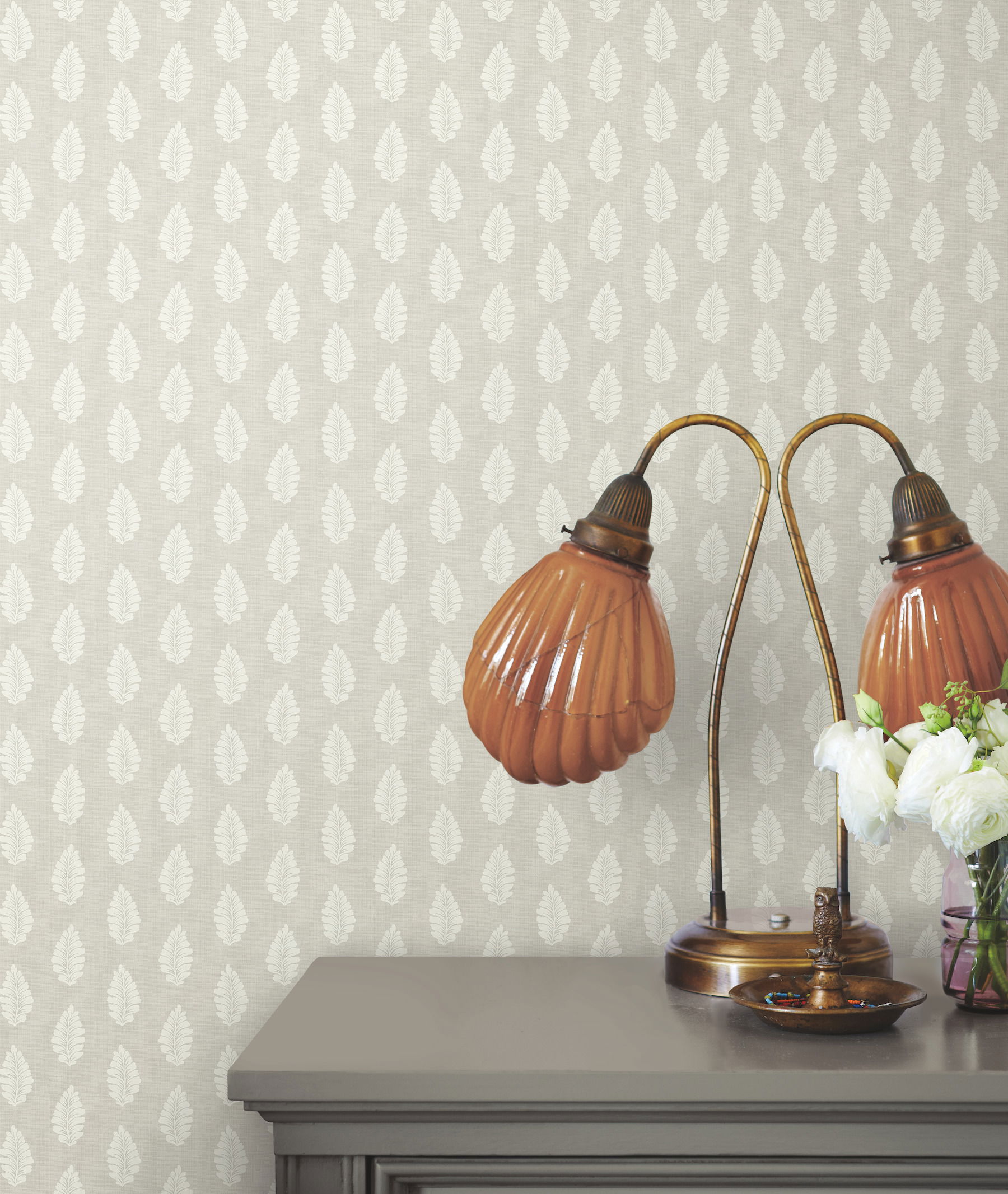Leaf Pendant Grey Wallpaper large image 