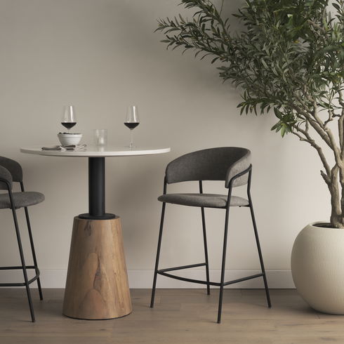Carolyn Counter Stool with Gray Fabric & Matte Black Metal