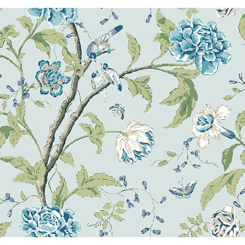 Teahouse Floral Light Blue Wallpaper