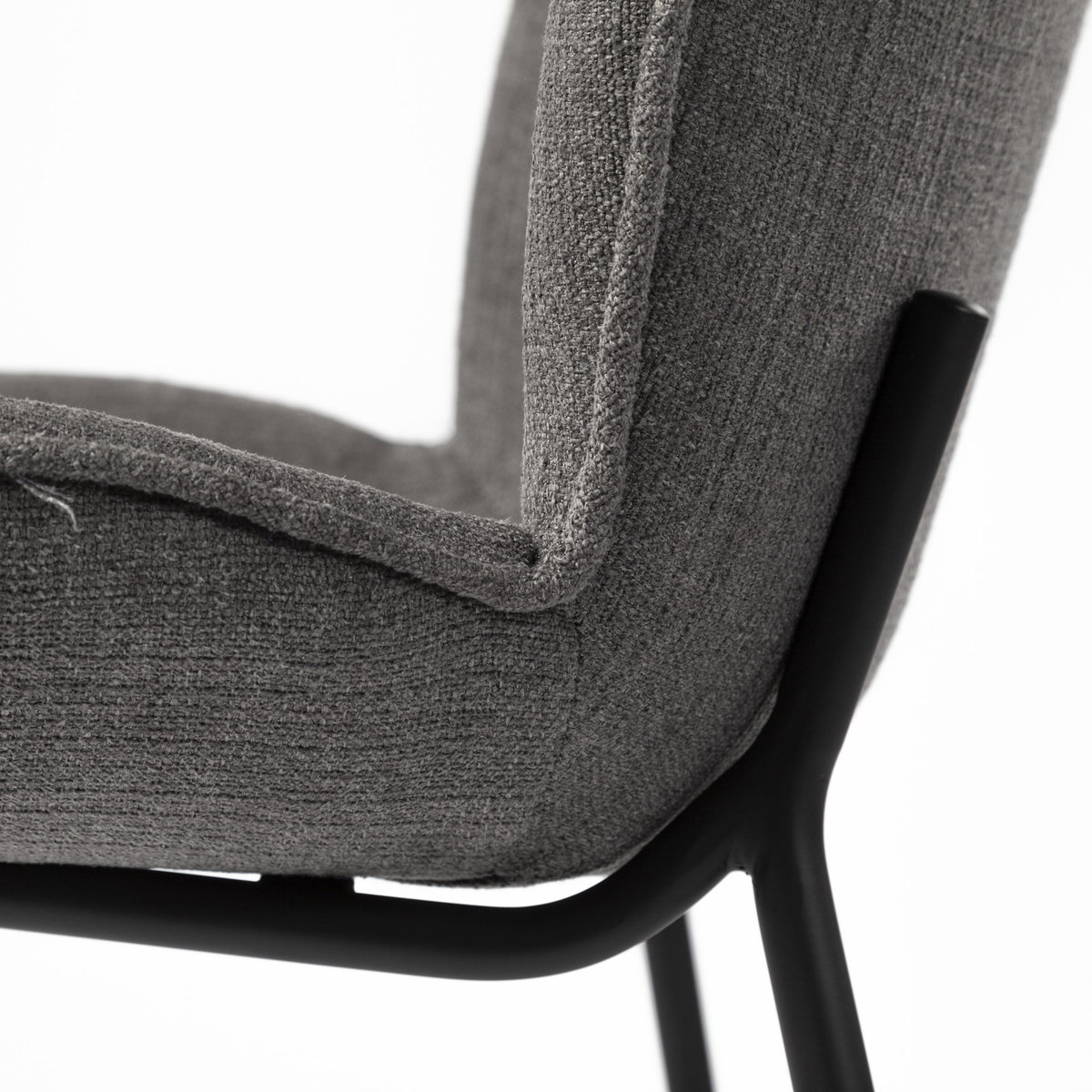 Inala Curved Back Dining Side Chair | Grey Fabric with Metal, Dining Chair by Mercana, 21.26" length x 25.59" width x 34.25" height View 12
