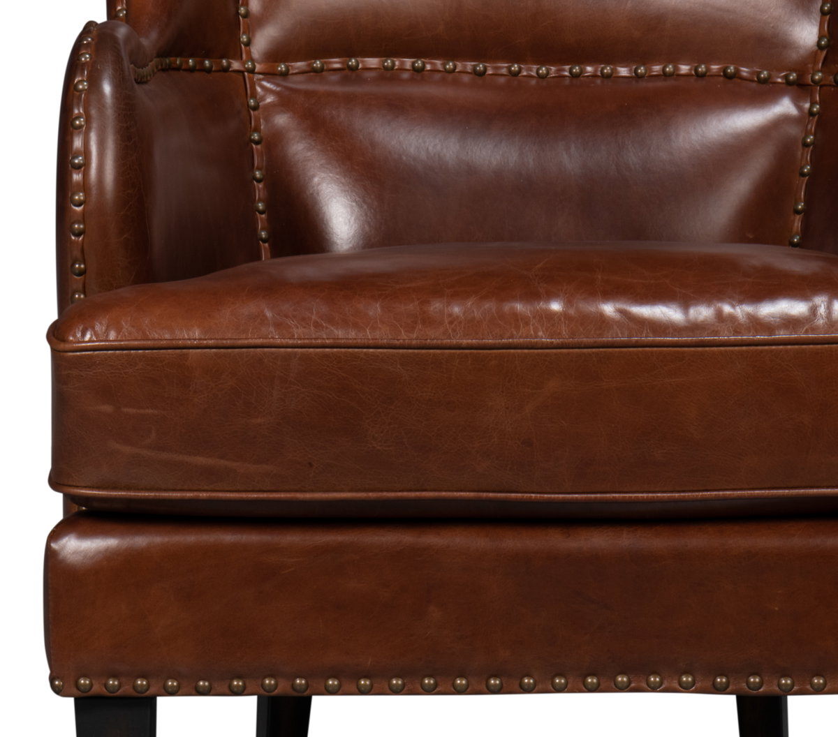 Whitney Distilled Leather Chair Brown, by Sarreid, 2'9" length x 2'2" width x 3'5" height View 12