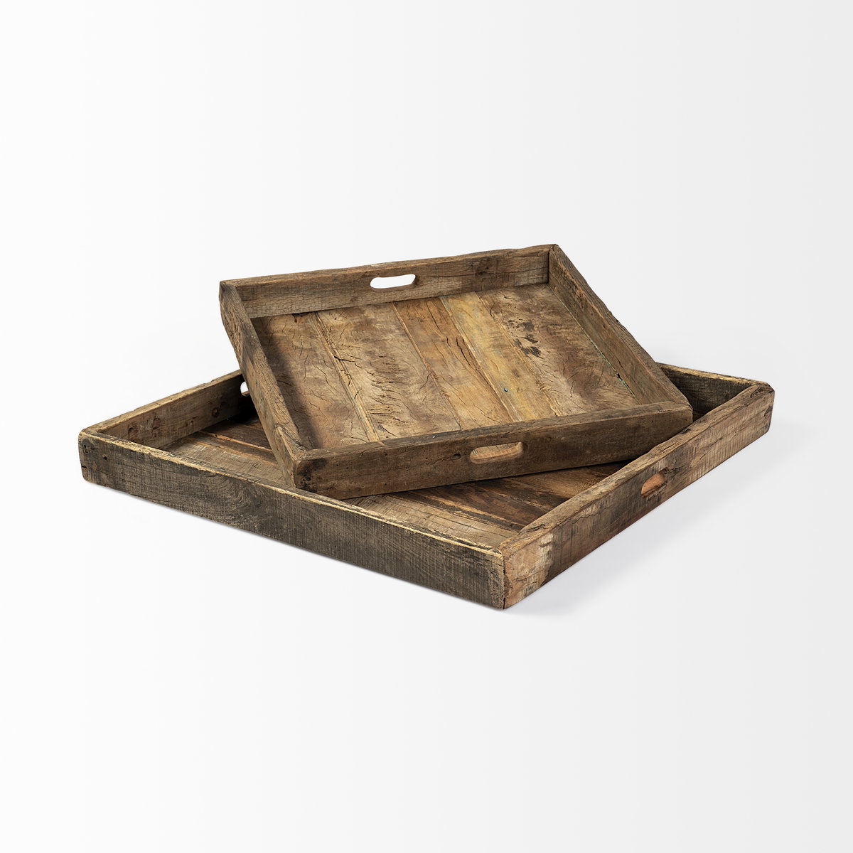 Carson (Small) 24L x 24W Brown Reclaimed Wood Tray, Decorative Tray by Mercana, 24" length x 24" width x 3" height View 5