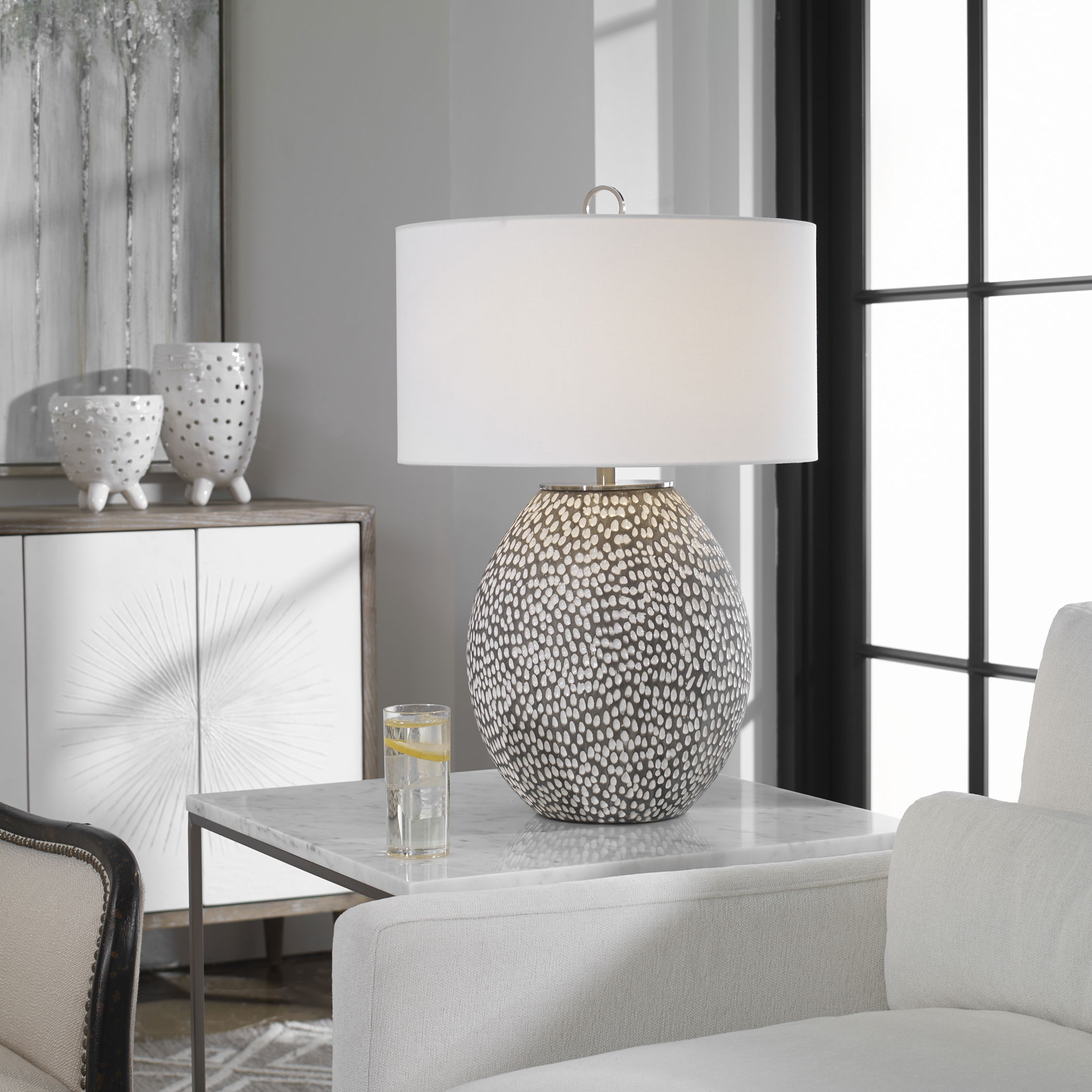 Cyprien Gray White Table Lamp large image 