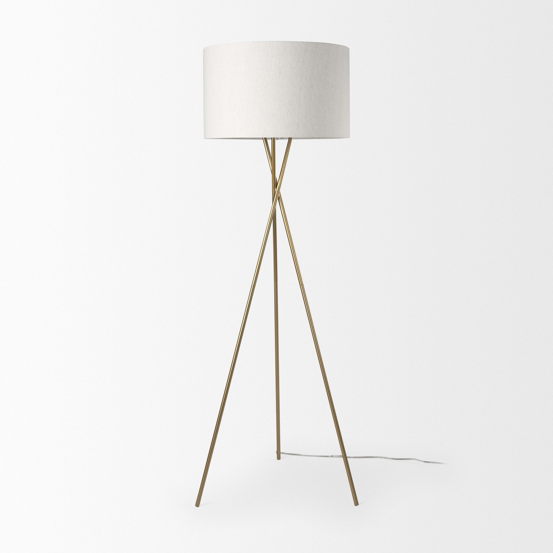 Ambrose  Gold Metal with Cream Fabric Shade Floor Lamp, by Mercana, 20" length x 20" width x 61.75" height View 7