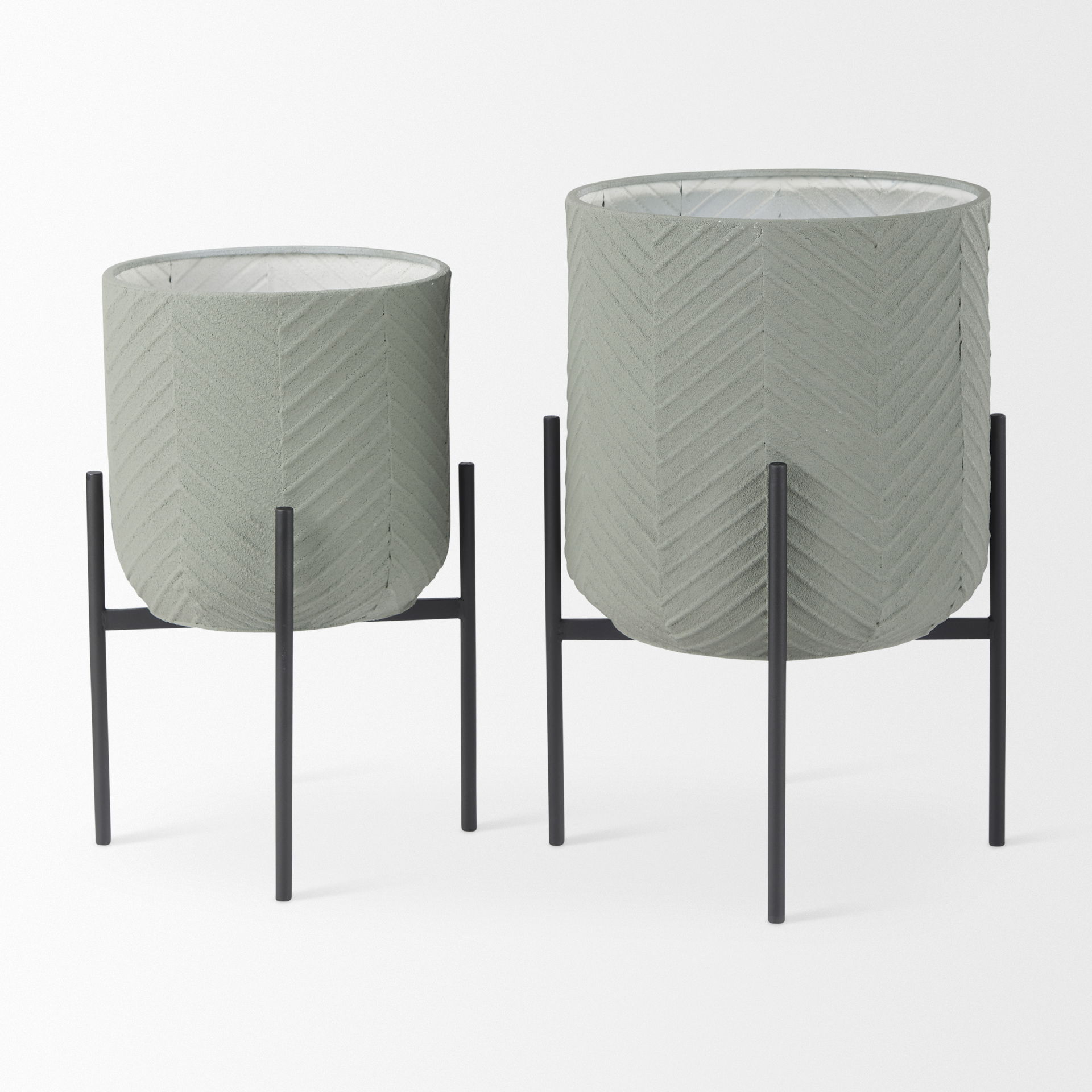 Mabel Set of Two 15.4 x 24.8  Green Top with Black Iron Base Plant Stands, Planter by Mercana, 15.35" length x 15.35" width x 24.8" height View 5