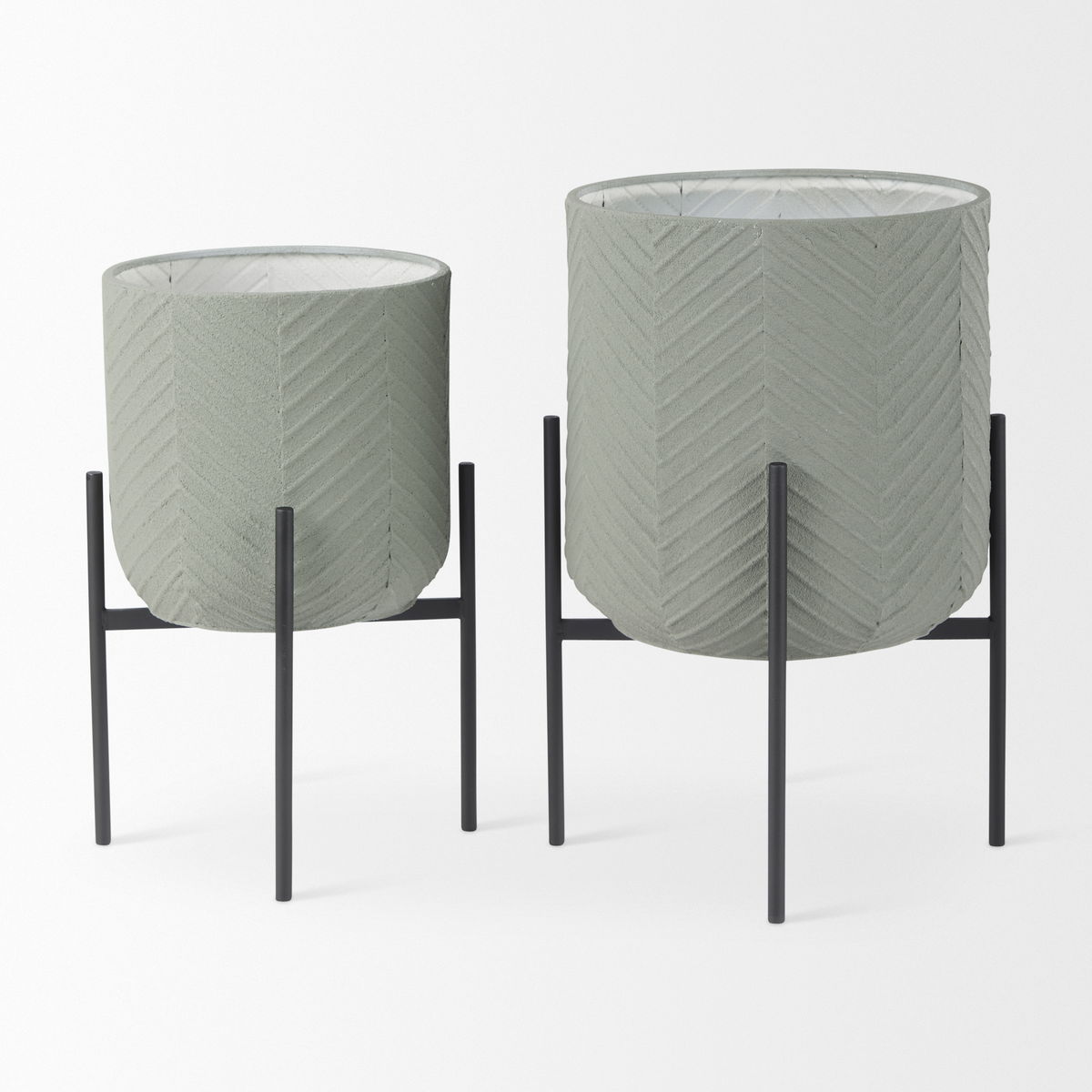 Mabel Set of Two 15.4 x 24.8  Green Top with Black Iron Base Plant Stands, Planter by Mercana, 15.35" length x 15.35" width x 24.8" height View 5