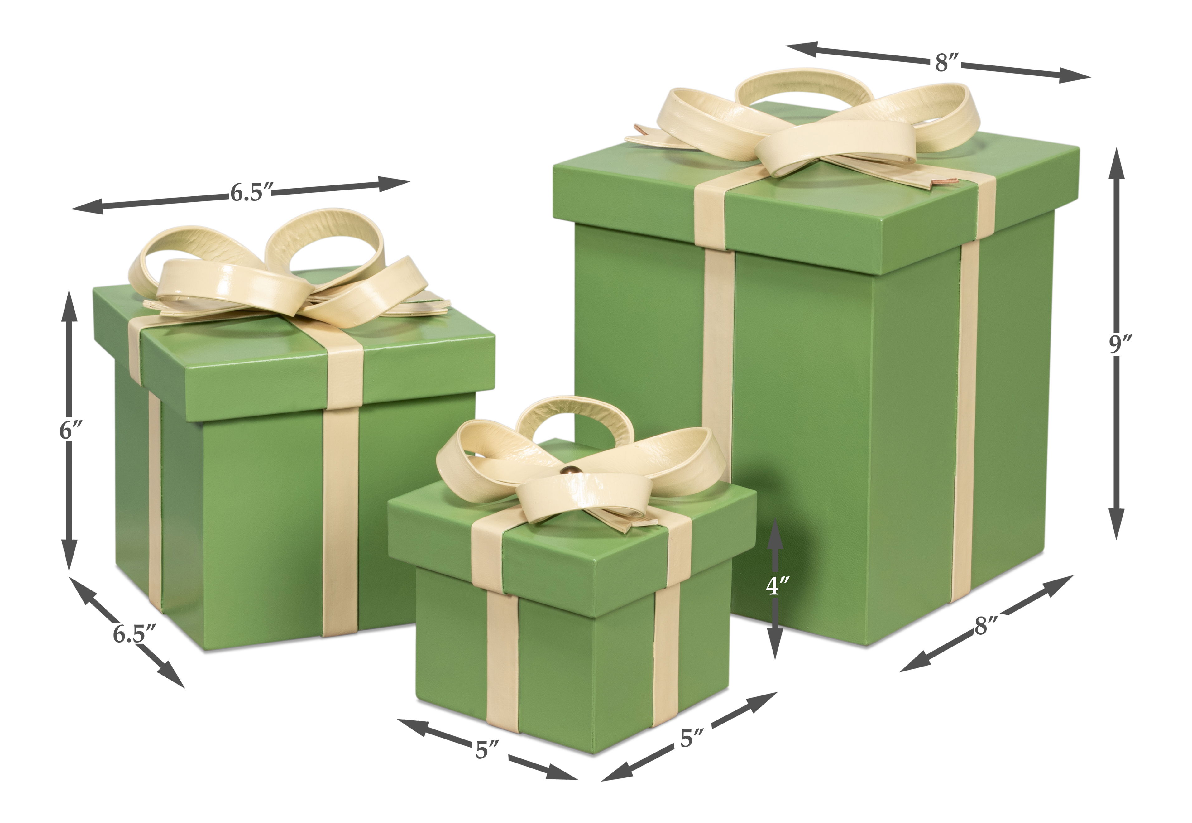 Ferrell Leather Holiday Boxes,S/3,Green, Decor by Sarreid, 8" length x 8" width x 9" height View 10