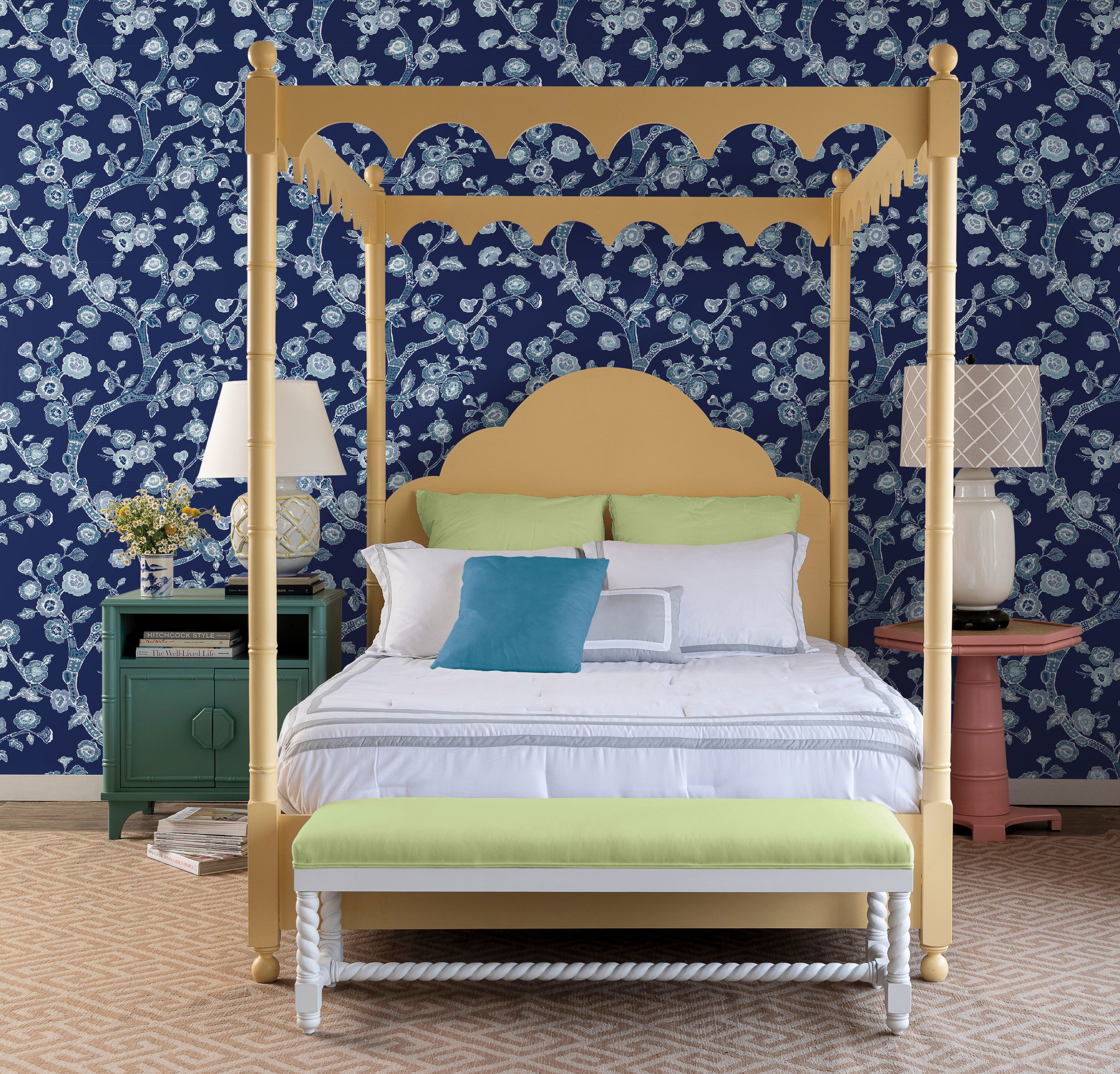 Temple Garden Navy Blue Peel & Stick Wallpaper large image 