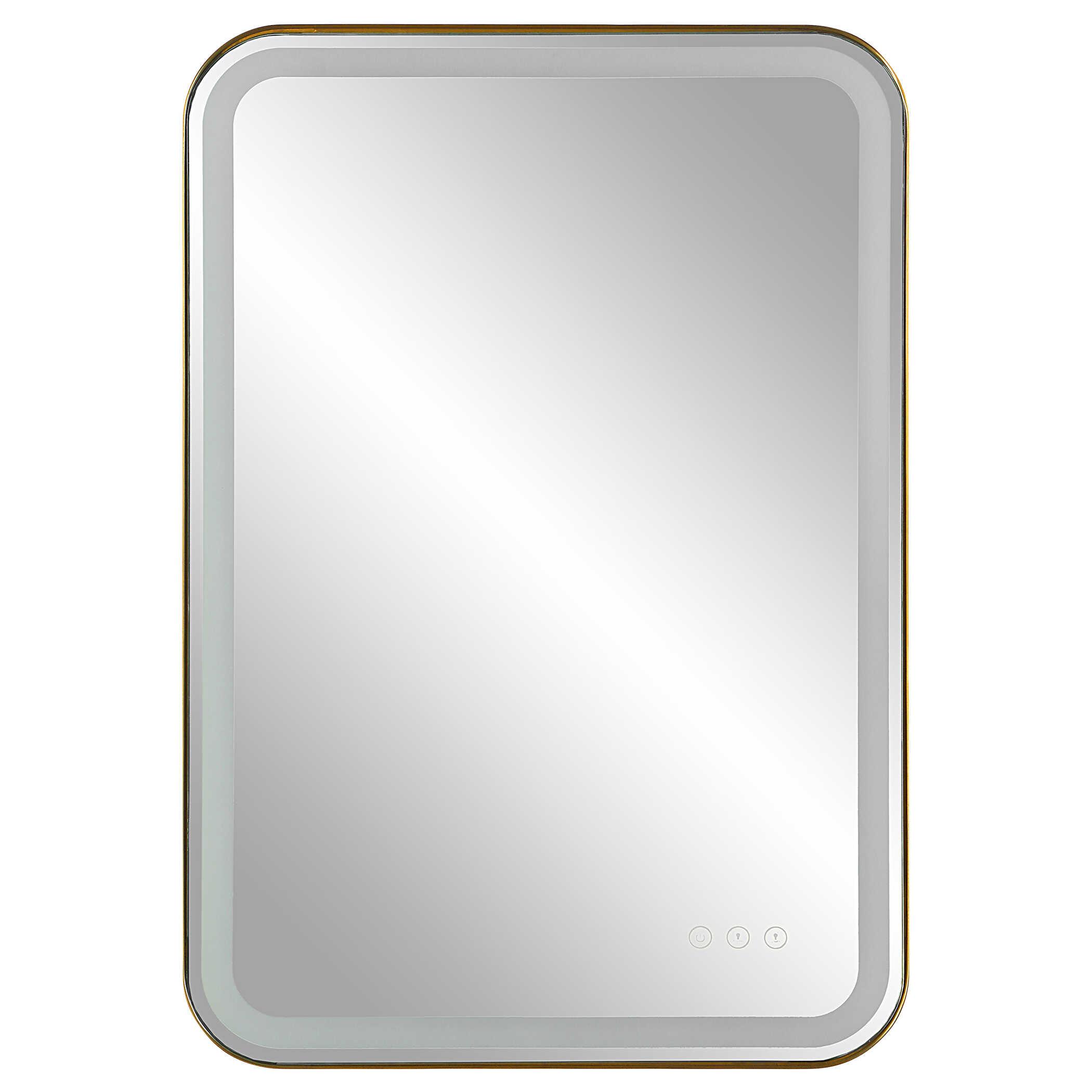 Crofton Lighted Brass Vanity Mirror, by Uttermost, 22.25" width x 32.25" height x 2.12" depth View 6