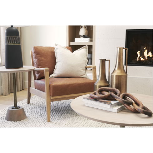 Raeleigh Cognac Leather with Light Brown Wood Frame Accent Chair