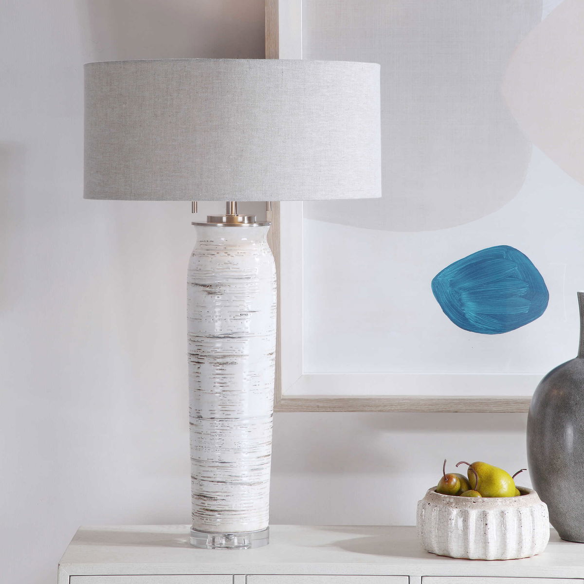 Lenta White Table Lamp, by Uttermost, 19" width x 30.25" height x 19" depth View 4