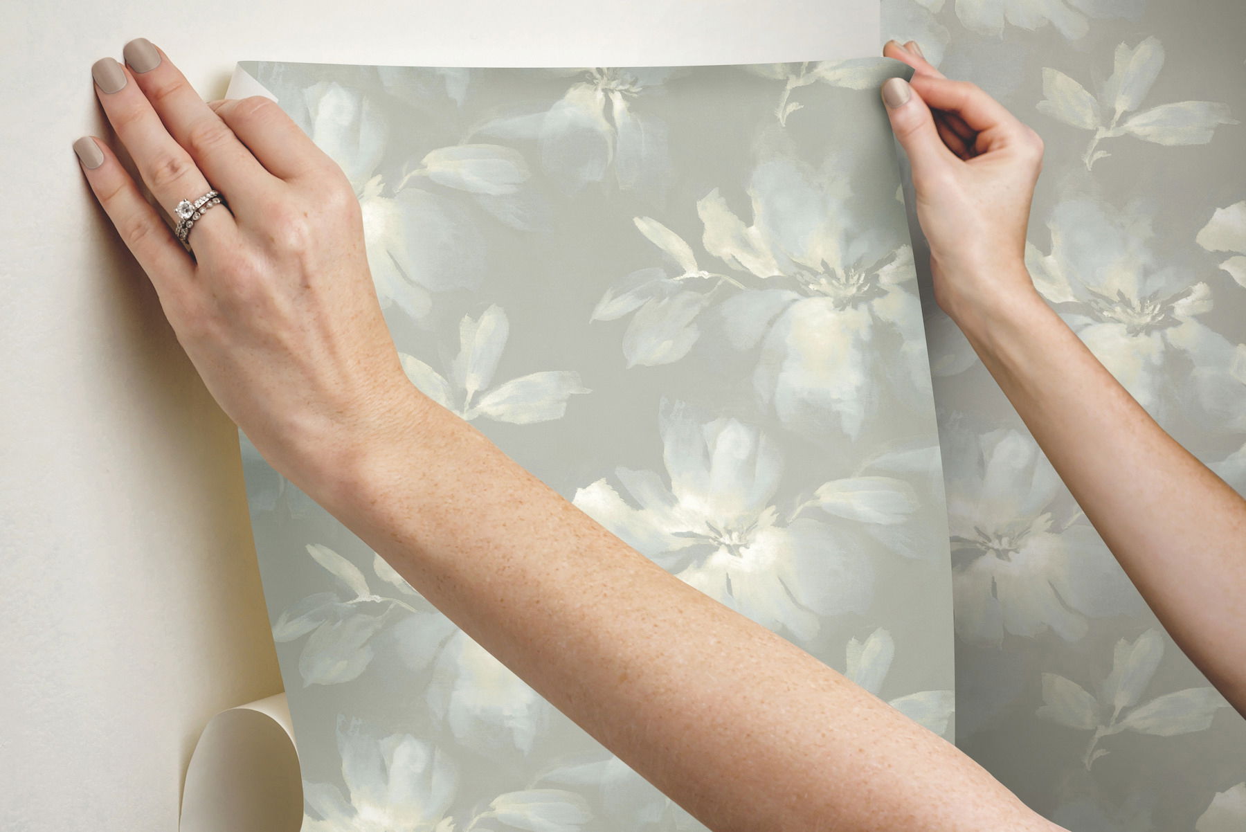 Midnight Blooms Light Blue & Grey Peel & Stick Wallpaper large image 