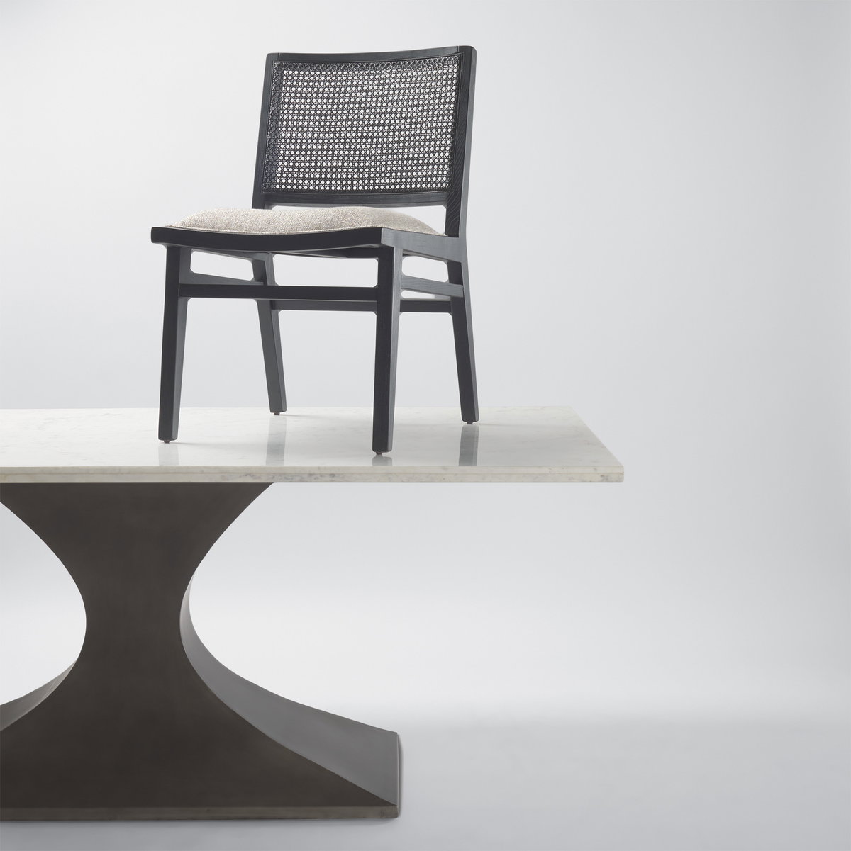 Wynn Cane Back Dining Side Chair | Beige Fabric with Black Wood, Dining Chair by Mercana, 20.47" length x 24.61" width x 34.06" height View 2