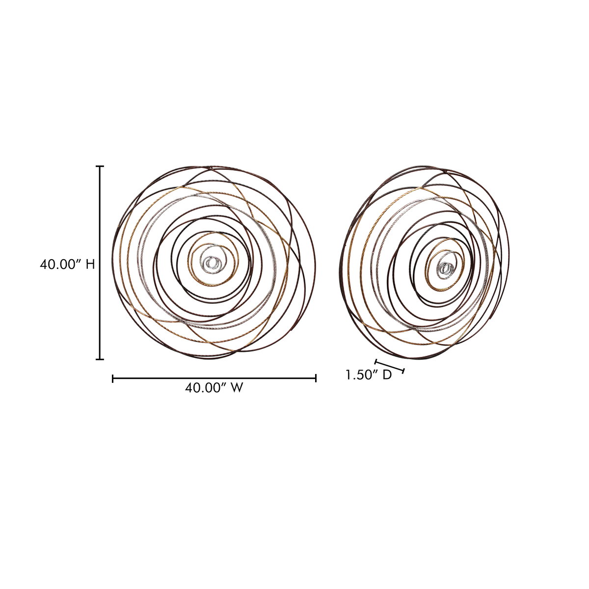 Iron Braid Wall Decor Mulitcolor, Sculptural Wall Art by Moe's Home, 40" width x 40" height x 1.5" depth View 4