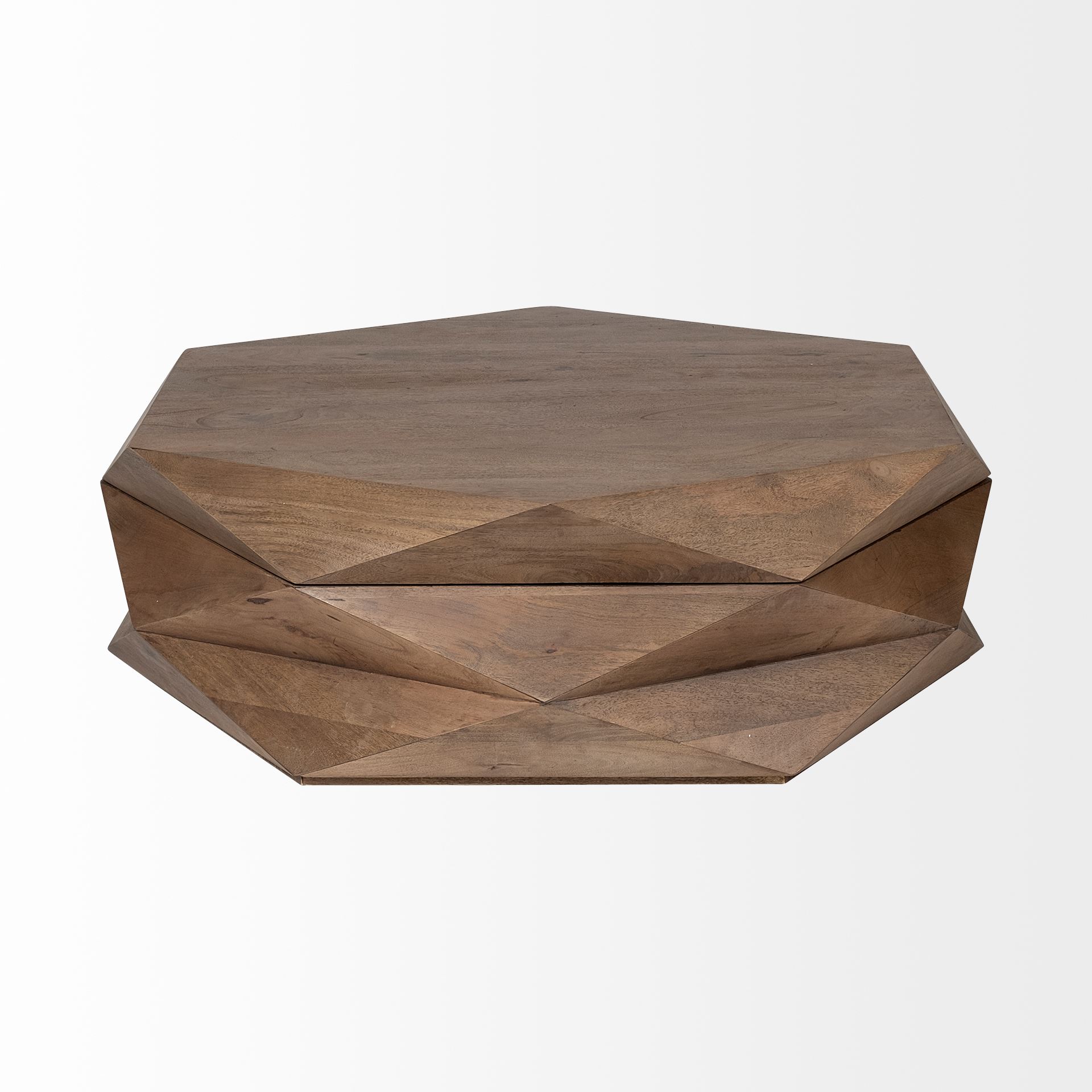 Arreto Hexagonal Hinged Solid Wood Top and Base Coffee Table, by Mercana, 48" length x 48" width x 15" height View 4