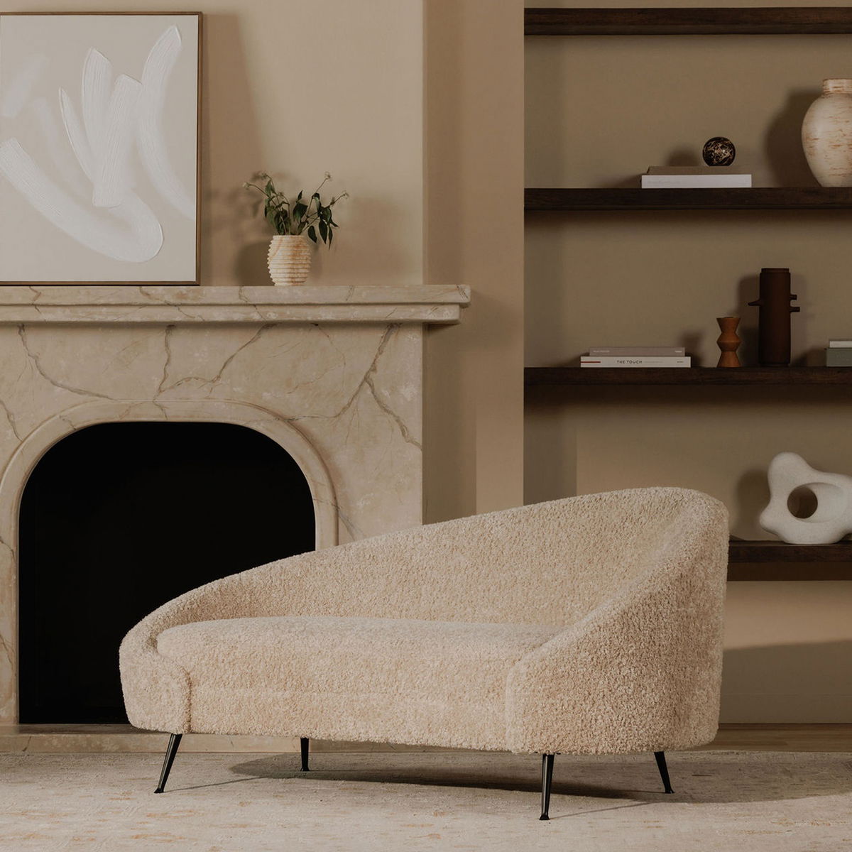 Abigail Chaise Light Brown Faux Shearling, Chaise Lounges & Daybed by Moe's Home, 66" width x 30" height x 30" depth View 6