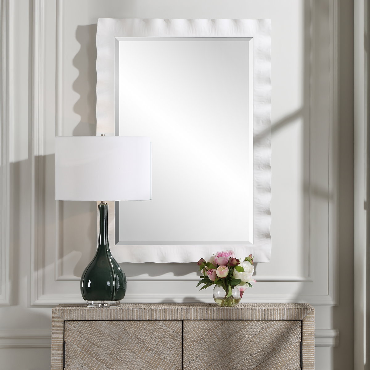 Haya White Scalloped Mirror, by Uttermost, 28.25" width x 40" height x 3" depth View 2