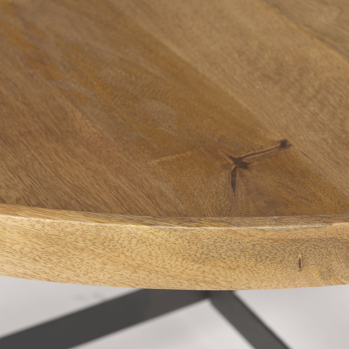 Marquisa 42' Round Medium Brown Wood with Black Metal Large Coffee Table, by Mercana, 42" length x 42" width x 19" height View 6