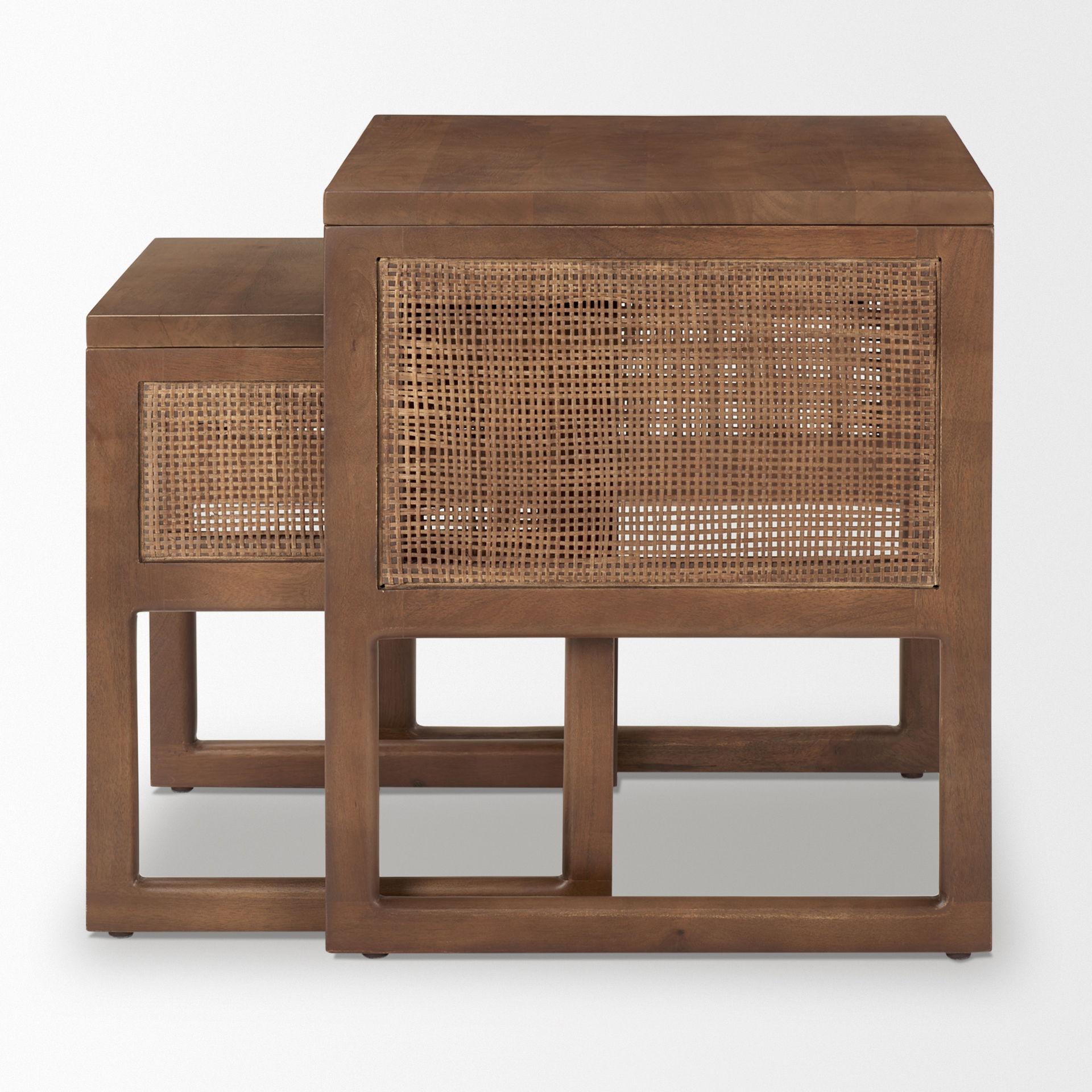 Grier Set of 2 Medium Brown Solid Wood with Cane Nesting Accent Tables large image 