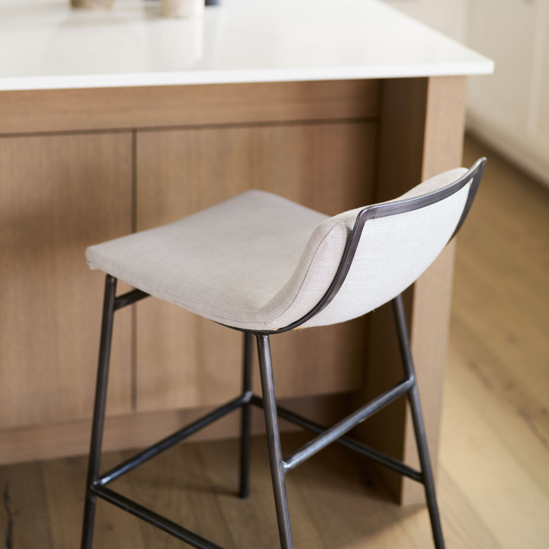 Kavalan 33.5' Total Height Beige Upholstered Seat Gray Metal Frame Counter Stool, Counter & Bar Stool by Mercana, 17.72" length x 20.87" width x 33.46" height View 4