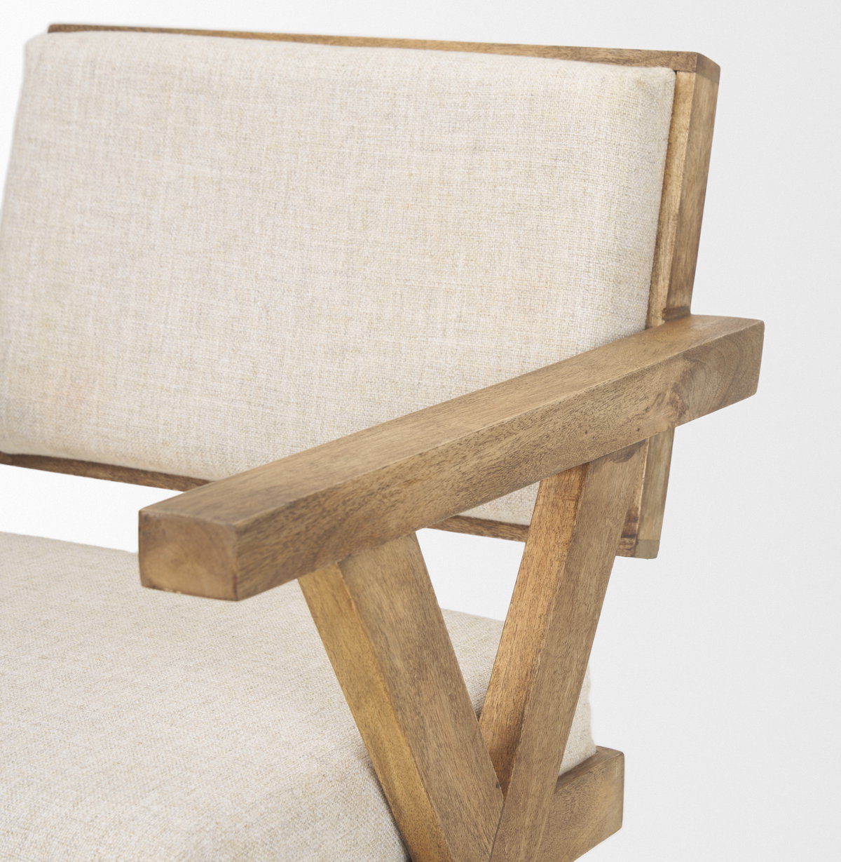 Topanga Open Back Dining Arm Chair | Cream Fabric with Wooden, Dining Chair by Mercana, 23" length x 23.25" width x 31.75" height View 9