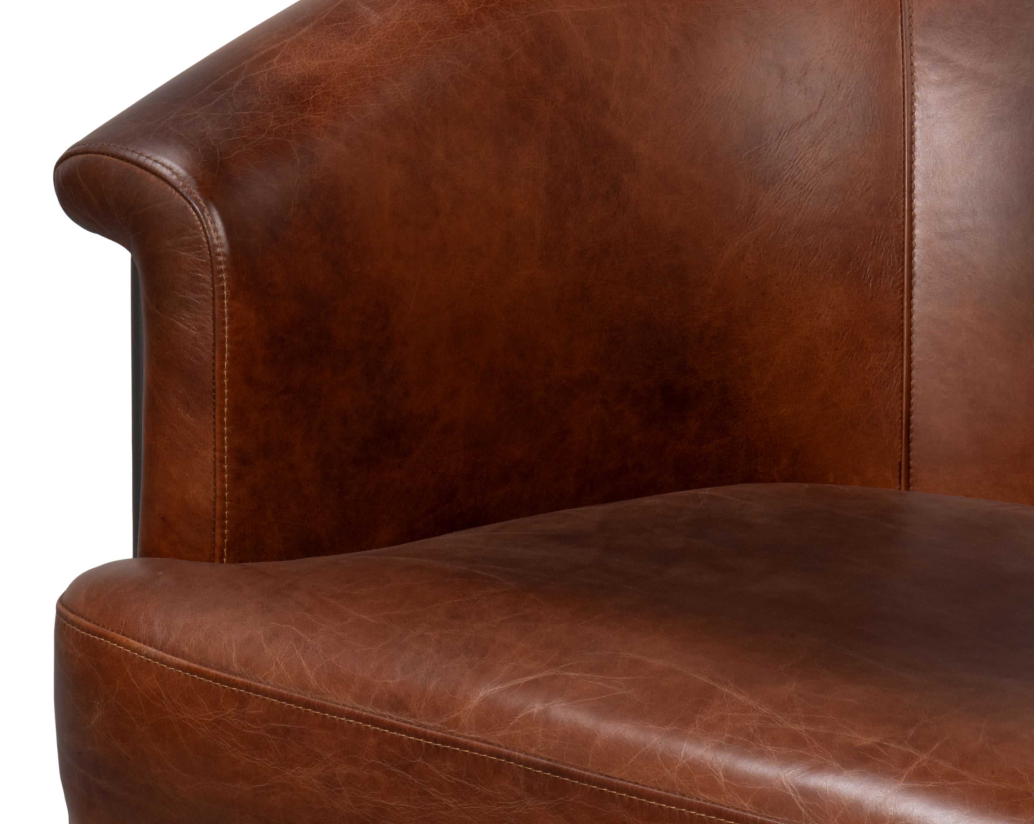 Nagel Distilled Leather Chair,Brown, Seating by Sarreid, 30" length x 33" width x 2" height View 7