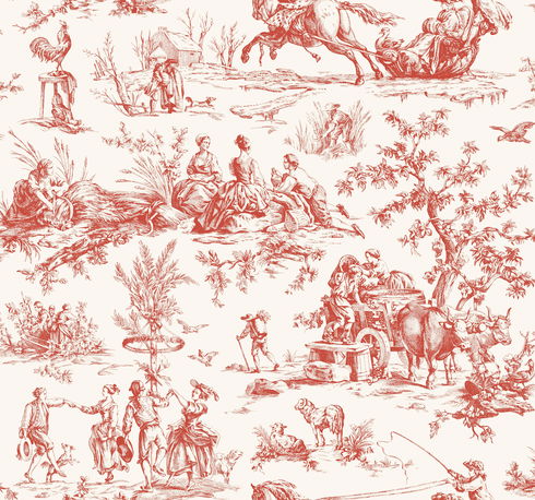 Seasons Toile Scarlet Wallpaper