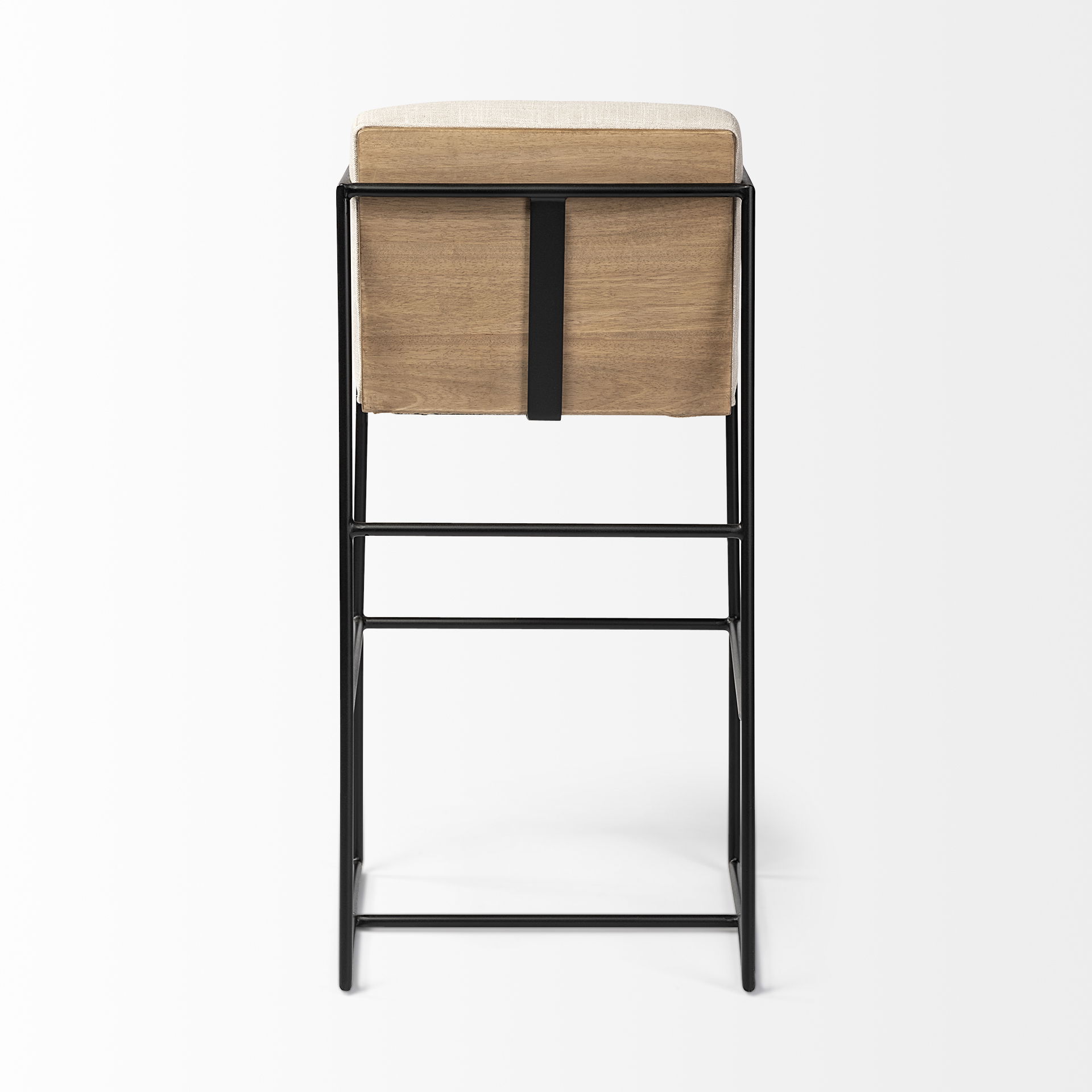 Stamford 40' Total Height Light Beige Upholstered Seat with Wood Back, Metal Frame Bar Stool large image 