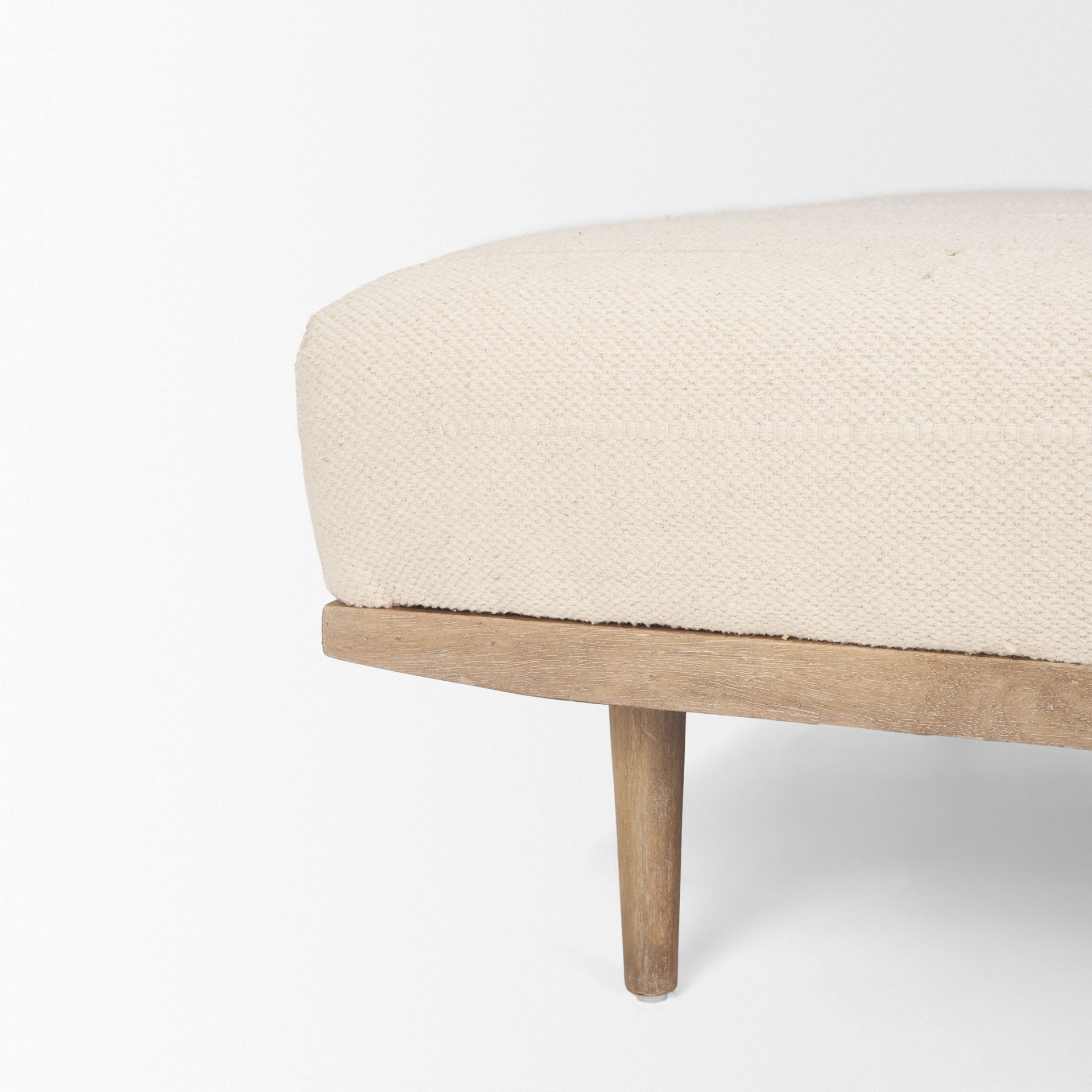 Shae Brown Wood with Oatmeal Fabric Ottoman, by Mercana, 37" length x 37" width x 16" height View 9