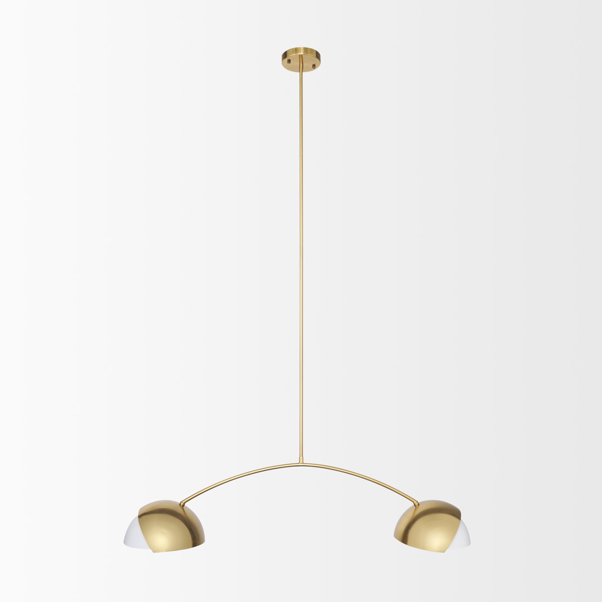 Cybill Brushed Brass with White Metal Shades 2-Light Chandelier, by Mercana, 41.73" length x 9.45" width x 9.75" height View 3