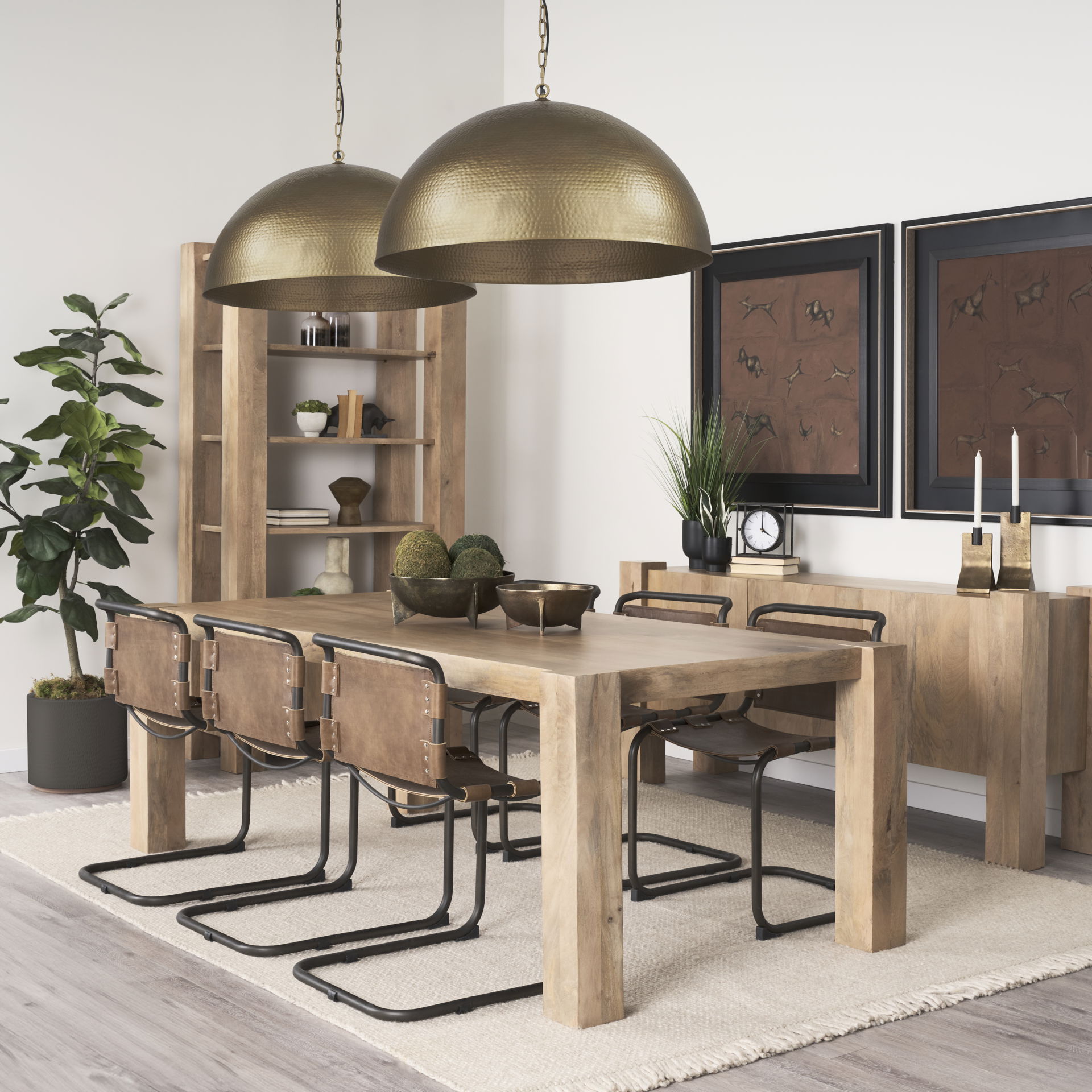 Karina 24' Round Brass-tone Hammered Metal Dome  Pendant Light large image 