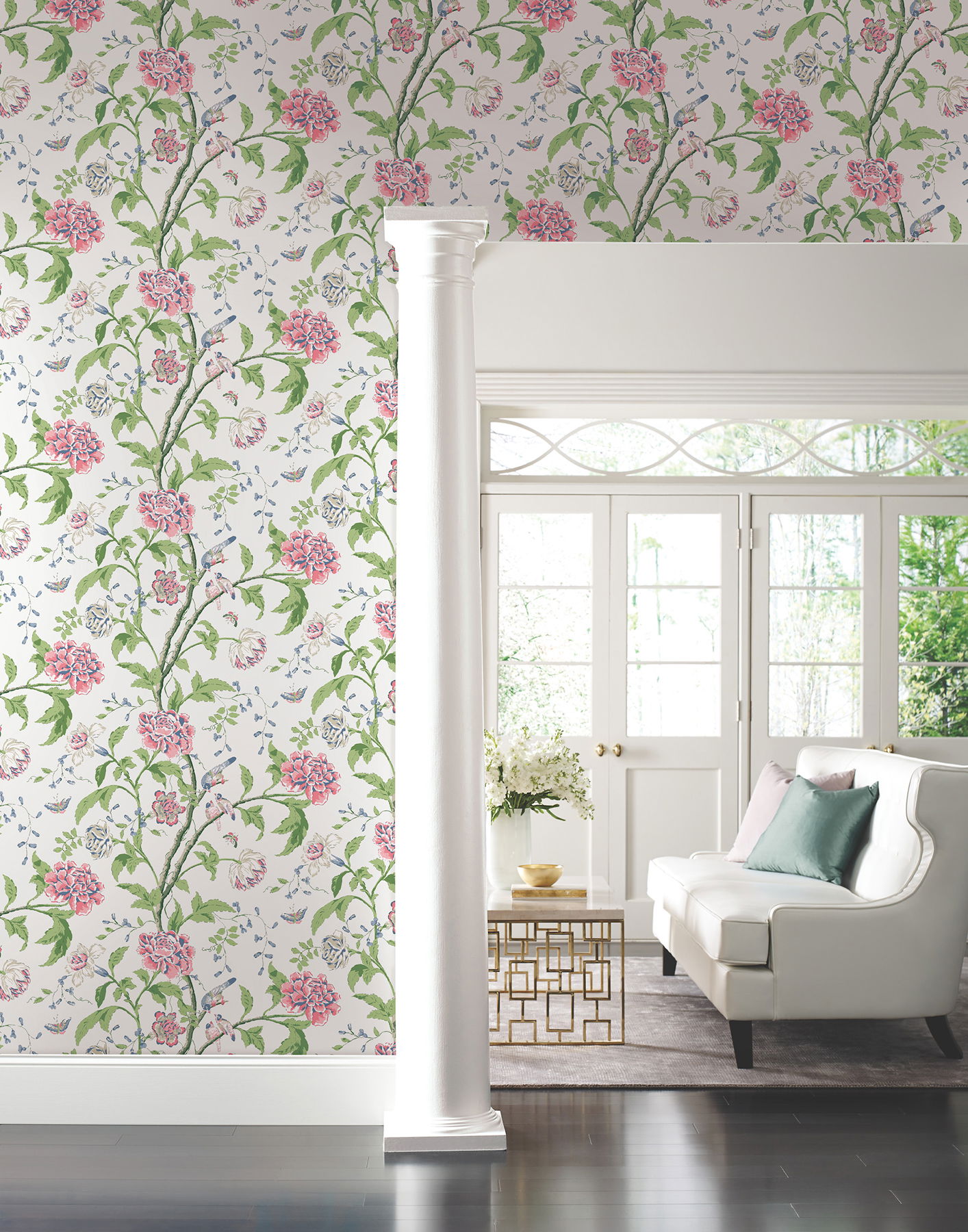 Teahouse Floral White & Blush Wallpaper large image 