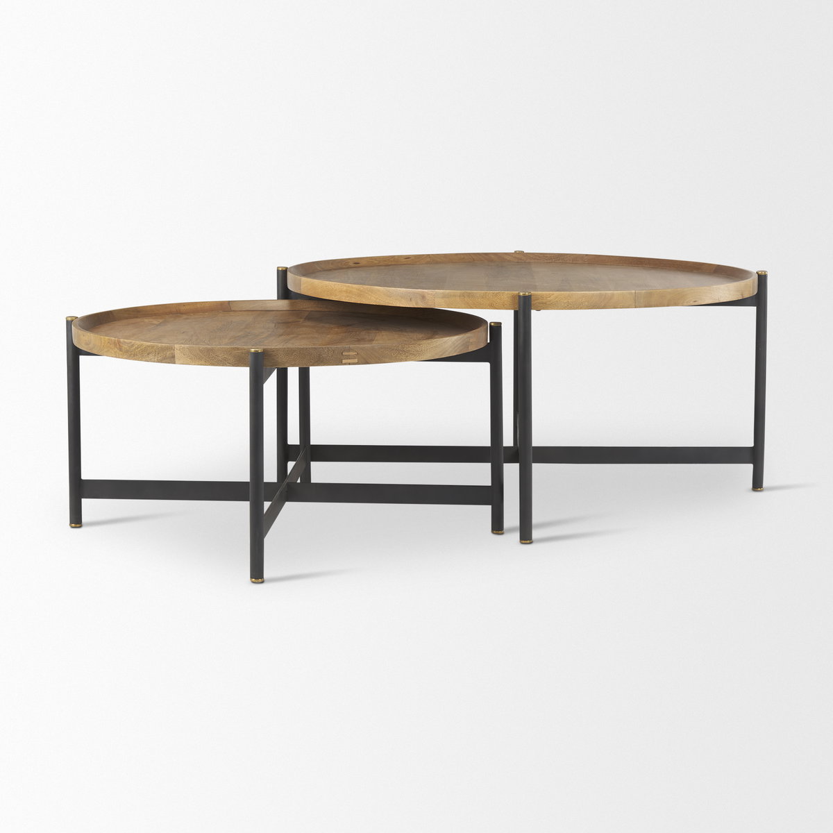 Marquisa 34.25' Round Small Brown Wood with Black Metal Coffee Table, by Mercana, 34.25" length x 34.25" width x 16.5" height View 10