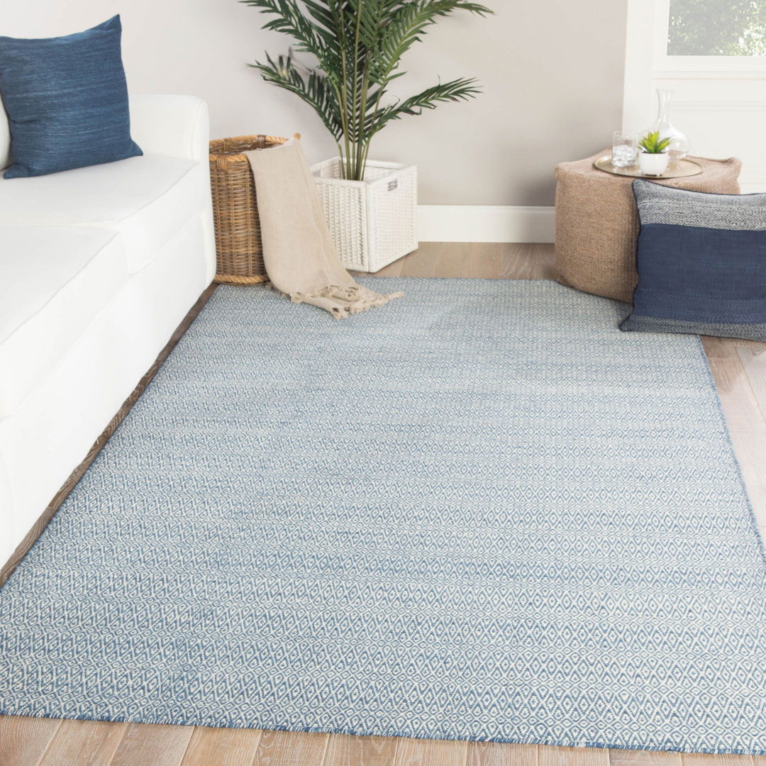 Hampshire Geometric Hand-Woven Wool Blue/Ivory Area Rug large image 