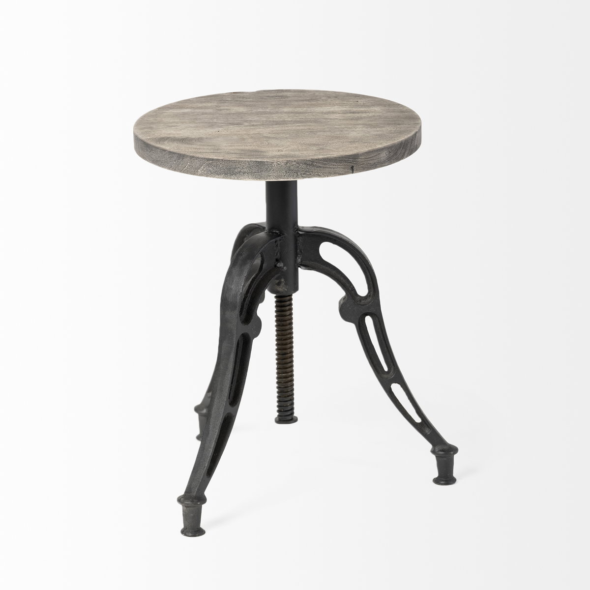 Emslie I 19'-25' Brown Wood Seat Black Metal Frame Stool, Counter & Bar Stool by Mercana, 15.75" length x 15.75" width x 26" height View 7