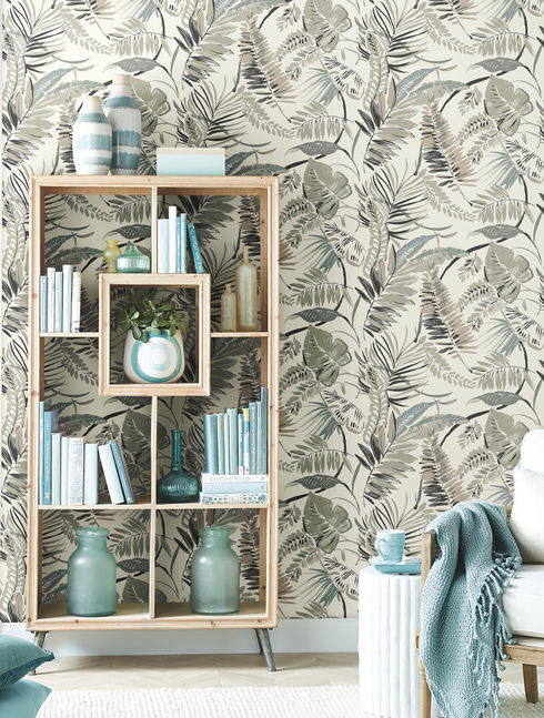 Tropical Toss White Wallpaper