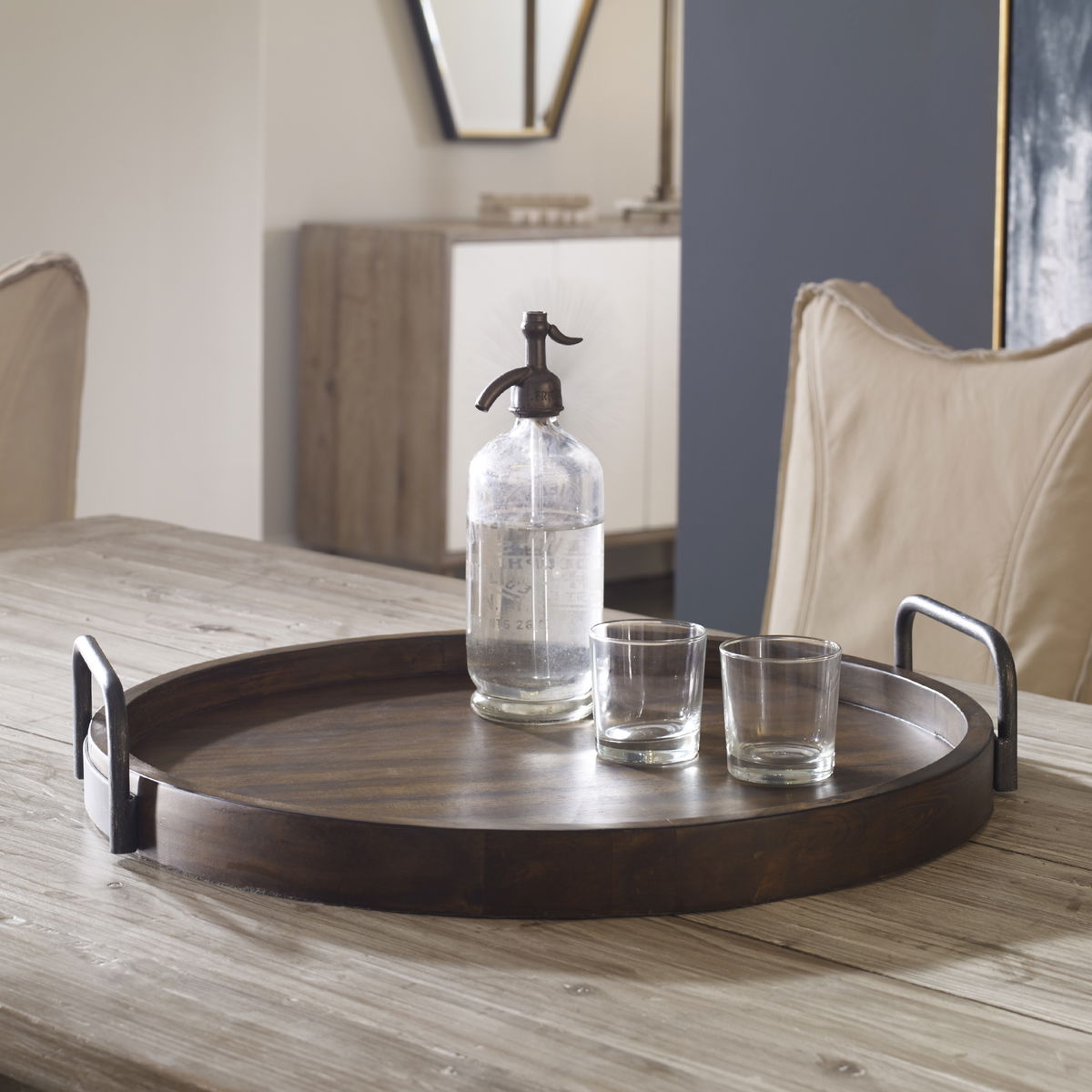 Reine Round Wooden Tray, Decorative Tray by Uttermost, 23.5" width x 4.25" height x 23.5" depth View 5
