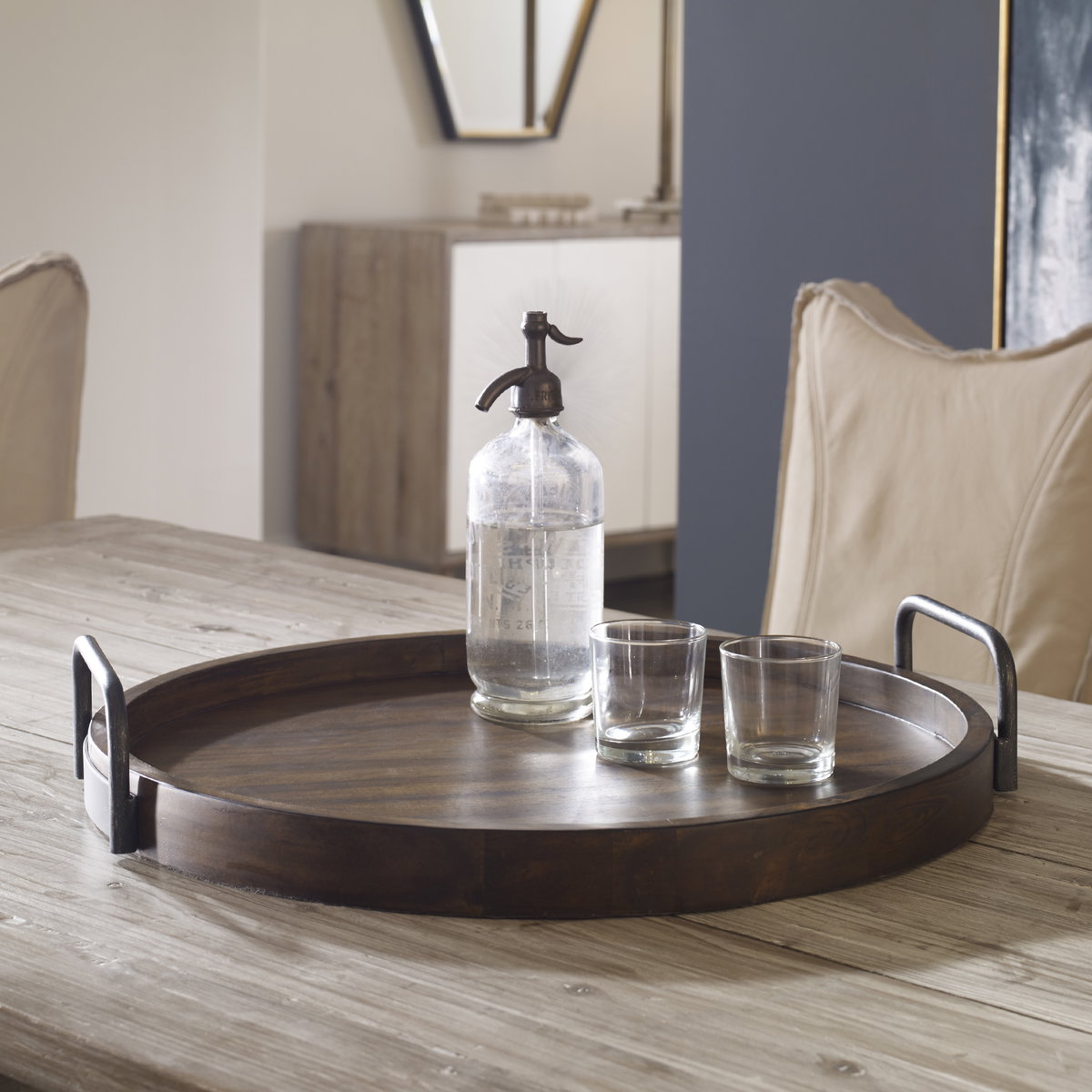 Reine Round Wooden Tray, Decorative Tray by Uttermost, 23.5" width x 4.25" height x 23.5" depth View 5