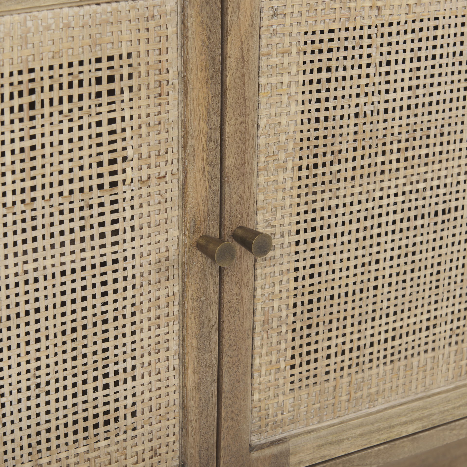 Grier 65' Light Brown Wood with Cane Media Console, by Mercana, 65" length x 18.75" width x 23" height View 8