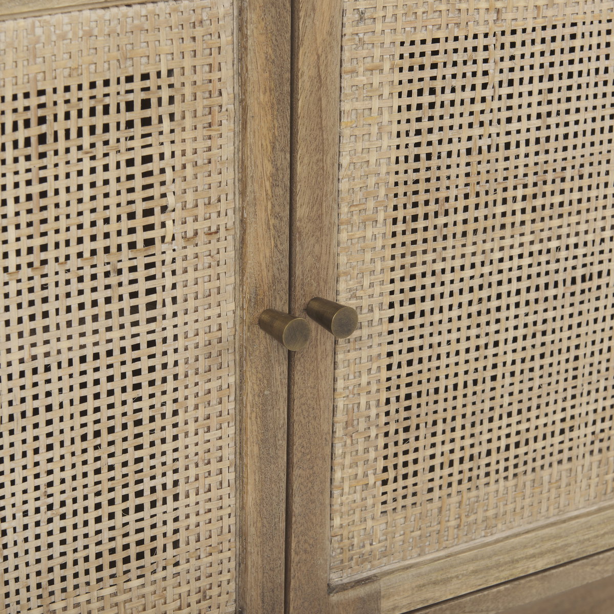 Grier 65' Light Brown Wood with Cane Media Console, by Mercana, 65" length x 18.75" width x 23" height View 9