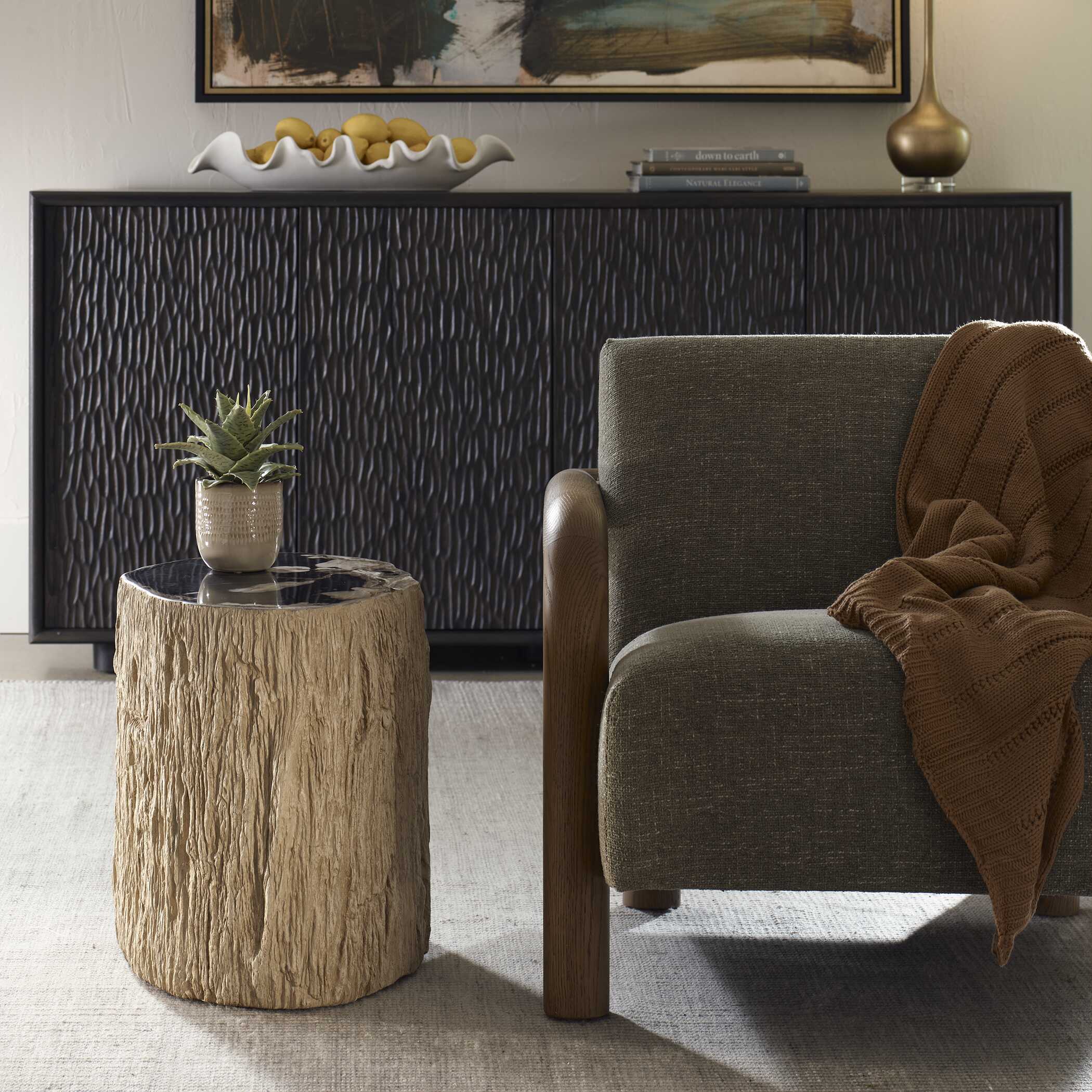 Arco Petrified Wood Top Accent Table, Furniture by Uttermost, 17" width x 18" height x 15" depth View 3