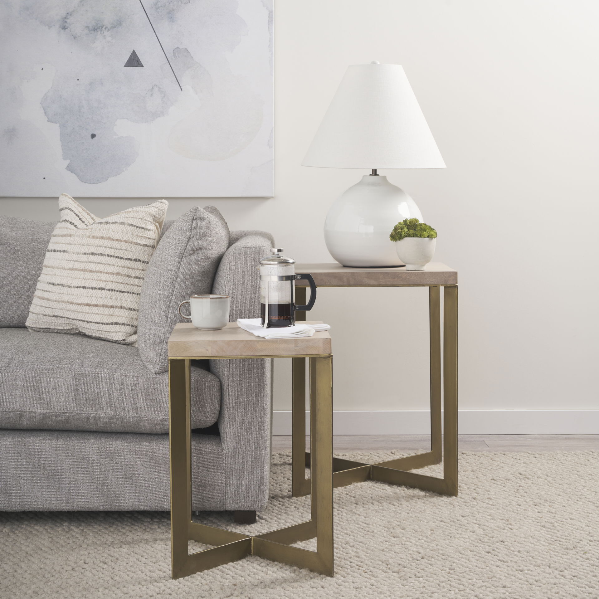 Faye (Set of 2) 19L x 19W x 26H Beige Finished Wood with Gold Metal Base Accent Tables, Side & End Table by Mercana, 19" length x 19" width x 26" height View 4